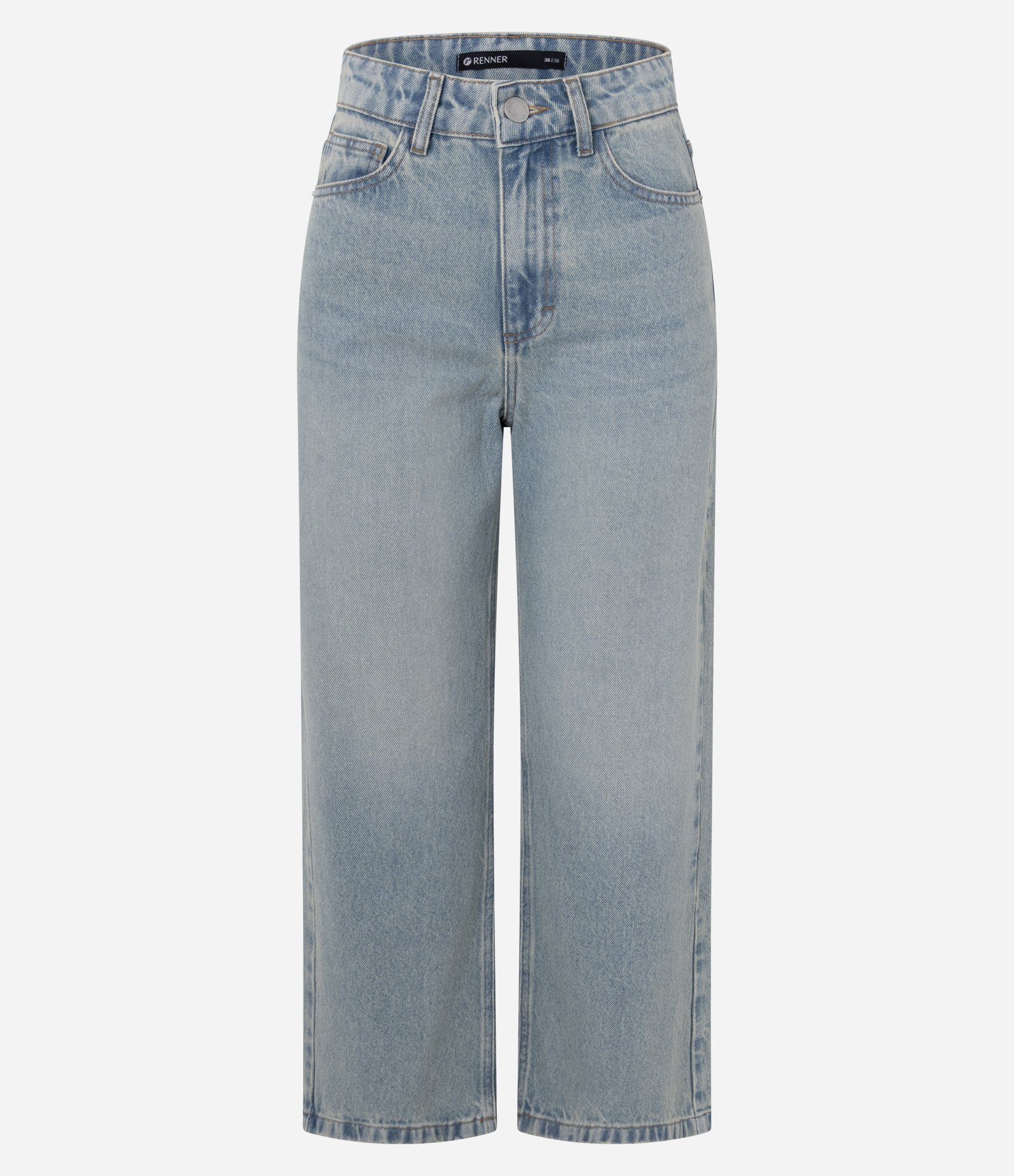 Calça Cropped Reta Jeans com Cintura Alta Azul 5