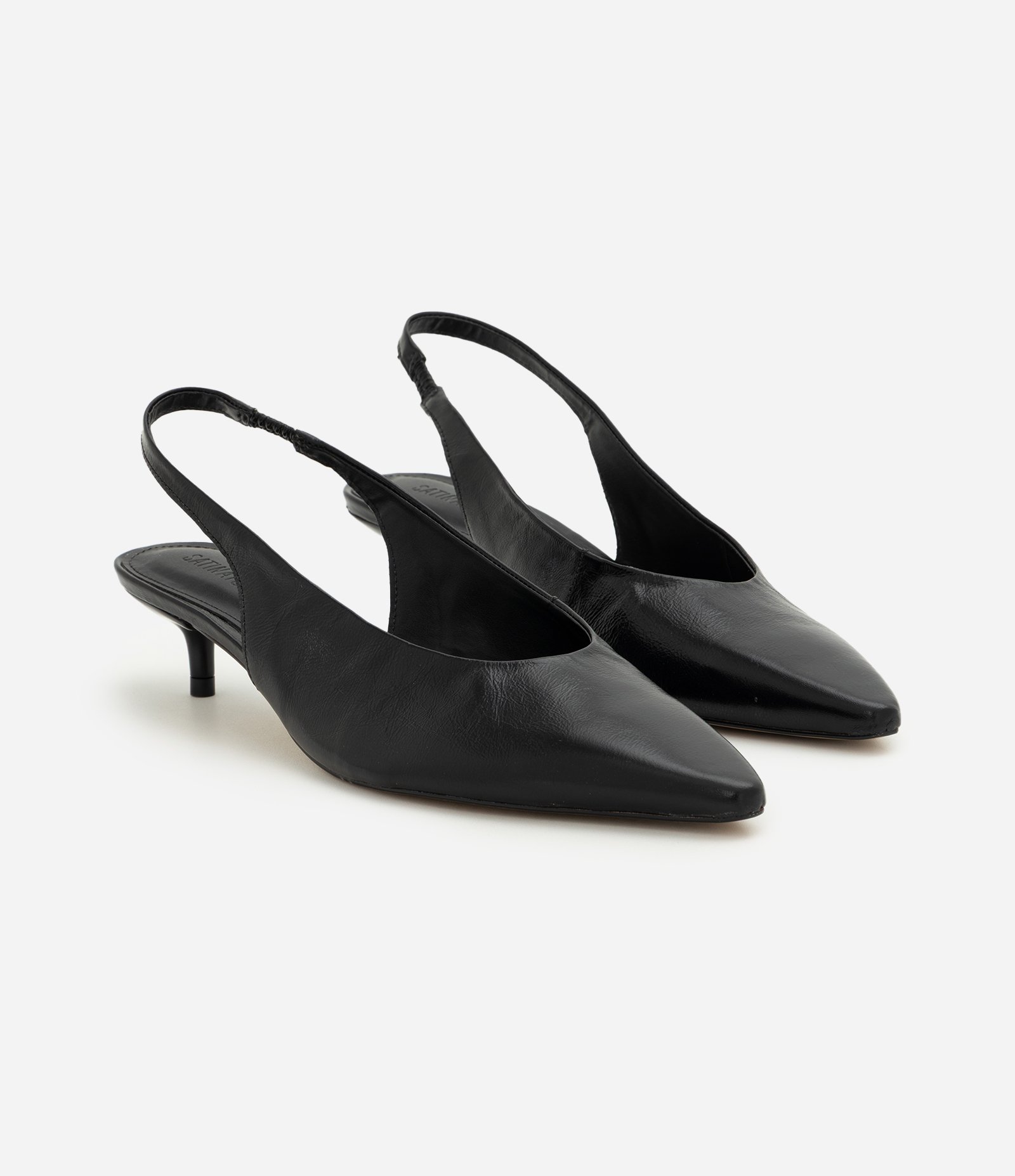 Sapato Slingback em Couro com Salto Kitten Heel Preto 2