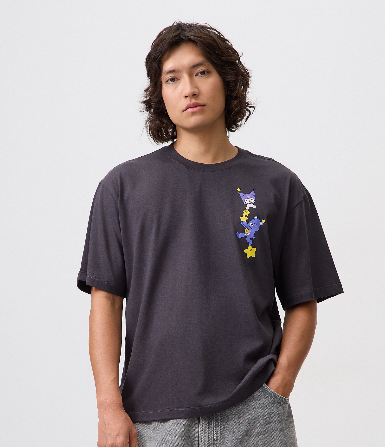 Camiseta Boxy em Algodão Collab Ursinhos Carinhosos e Hello Kitty Cinza 1