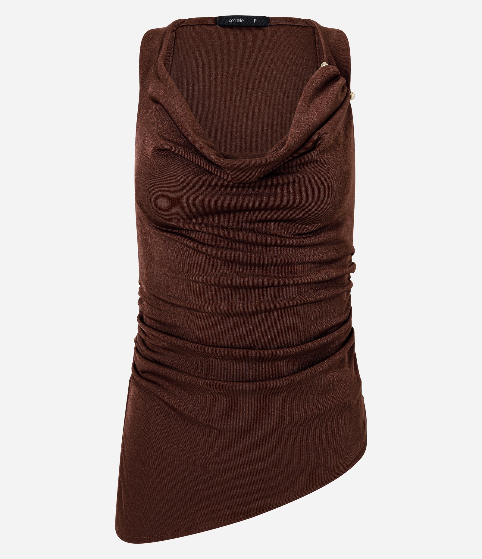 Blusa Halter Degagê em Ribana com Barra Assimétrica Marrom 5