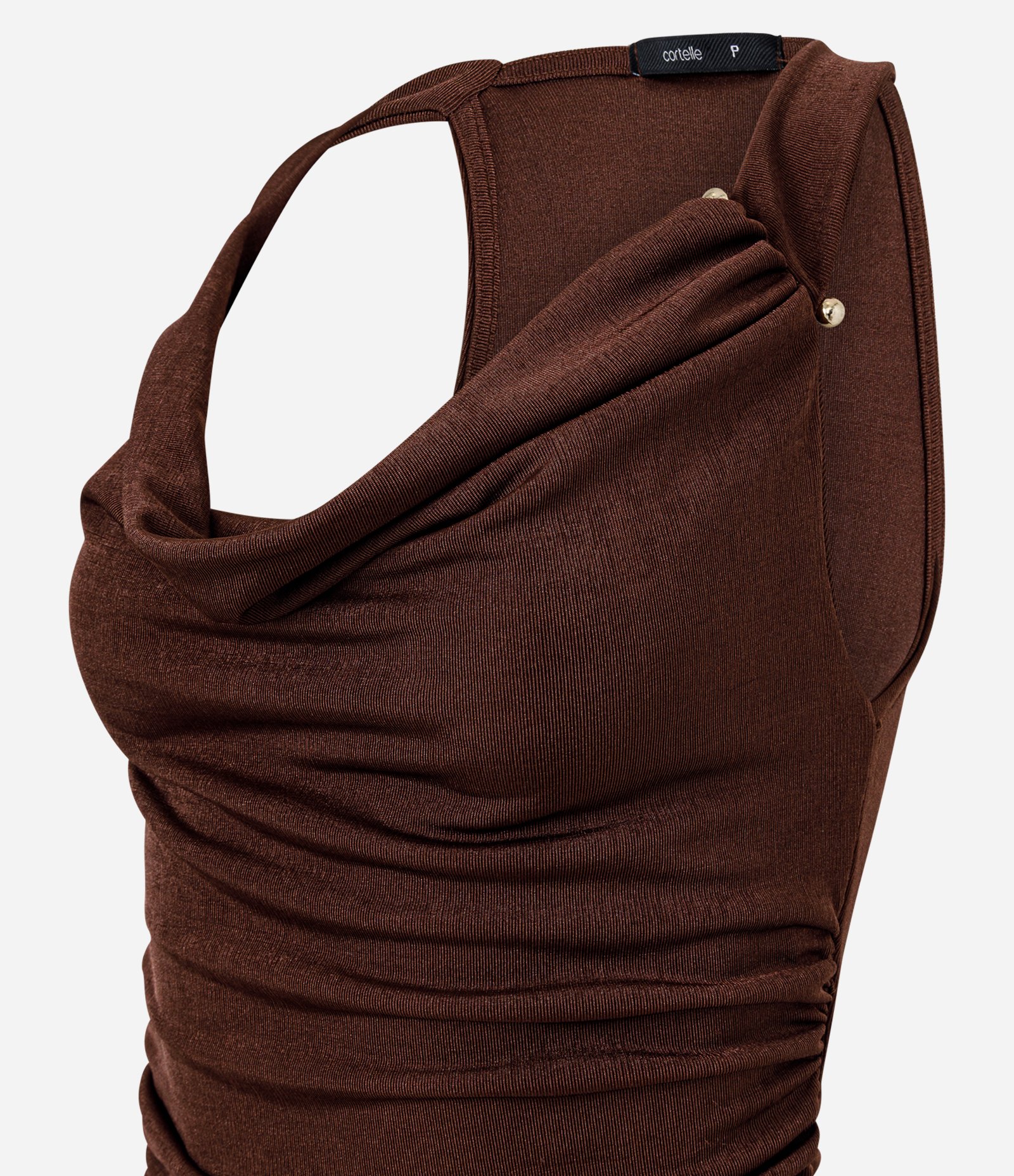 Blusa Halter Degagê em Ribana com Barra Assimétrica Marrom 6