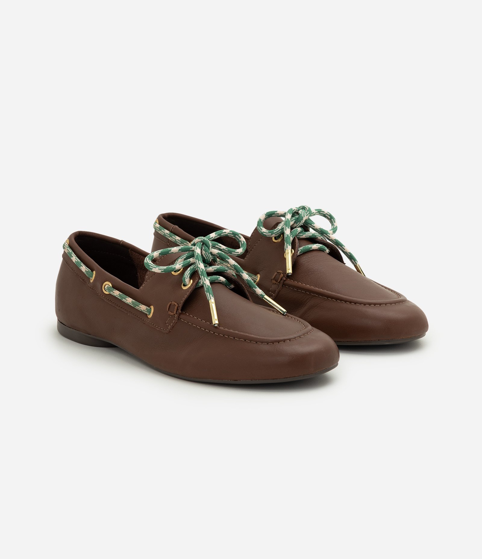 Mocassim Dockside em Couro com Atacador Contrastante Marrom 2