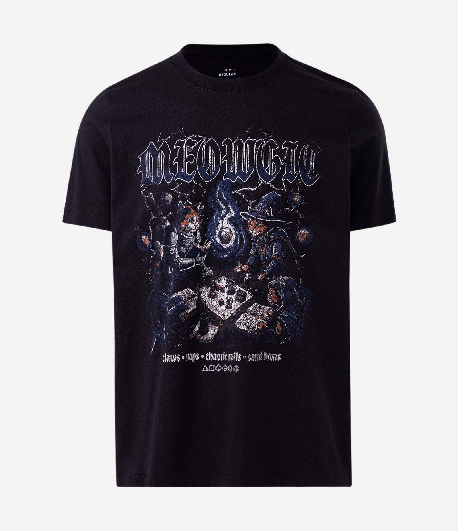 Camiseta Regular de Algodão com Estampa Meowgic Preto 1
