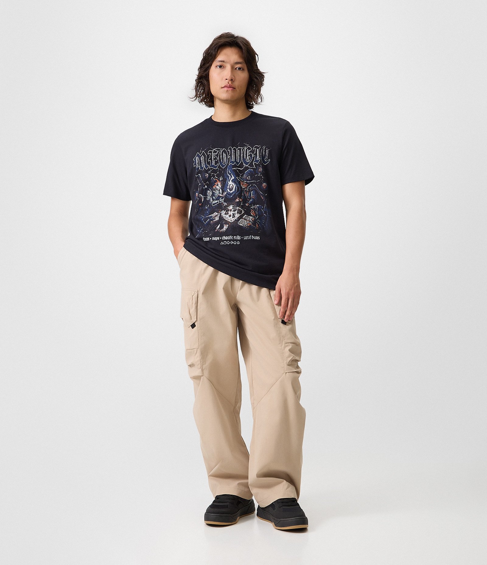 Camiseta Regular de Algodão com Estampa Meowgic Preto 2