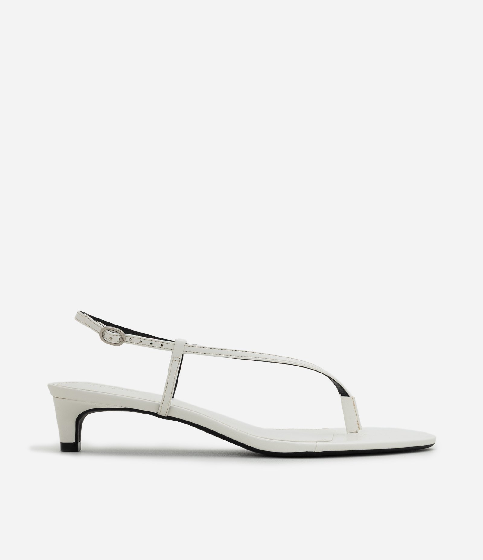 Sandália de Dedo com Bico Folha e Salto Kitten Heel Branco 1