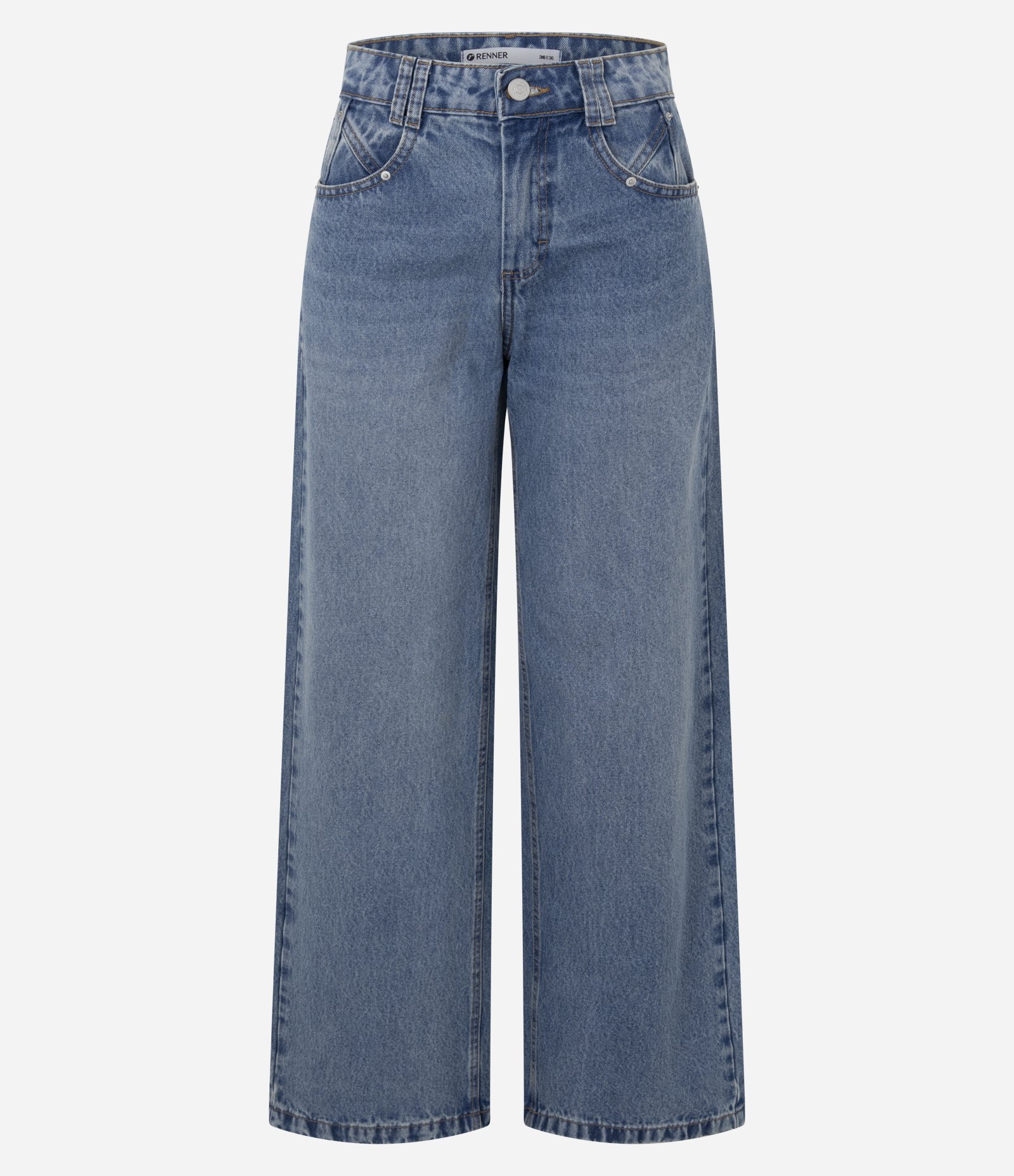 Calça Jeans Wide Leg Cintura Média Azul Médio 5