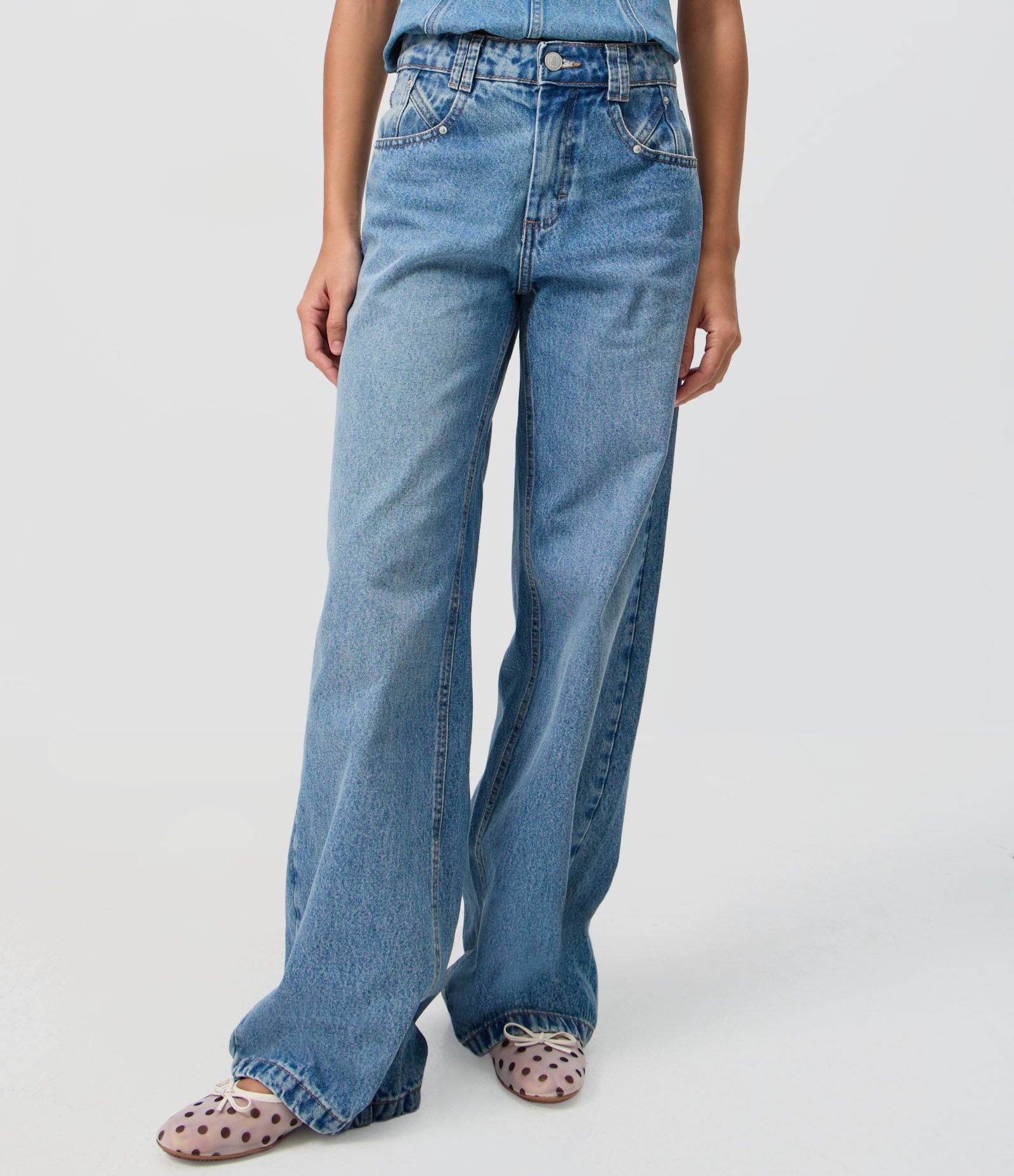 Calça Jeans Wide Leg Cintura Média Azul Médio 2