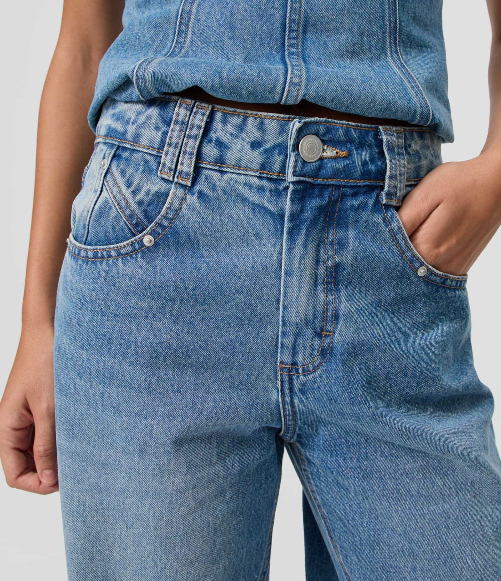 Calça Jeans Wide Leg Cintura Média Azul Médio 3