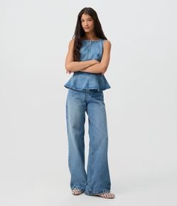 Calça Jeans Wide Leg Cintura Média