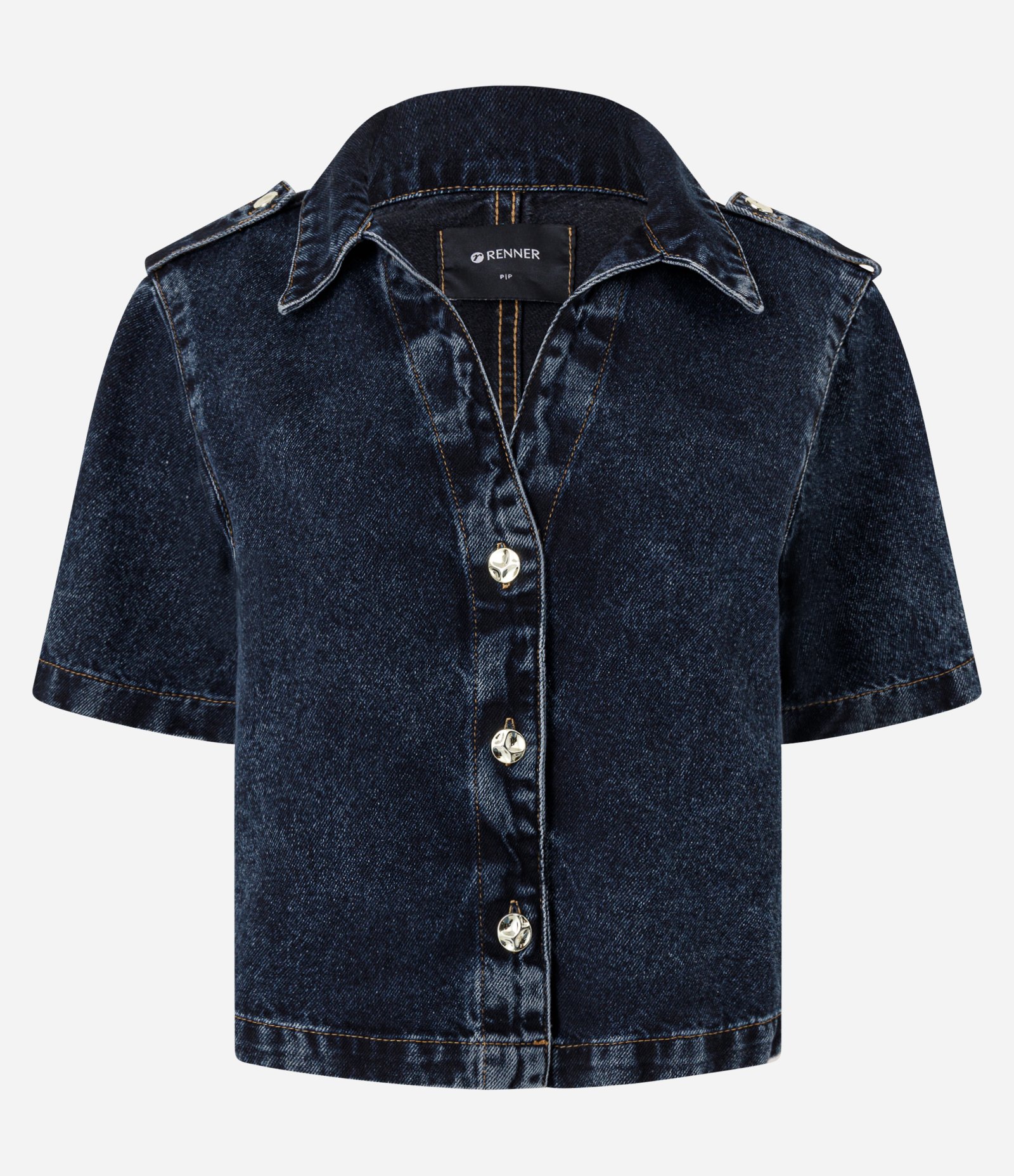 Camisa em Jeans com Martingale nos Ombros Azul 5