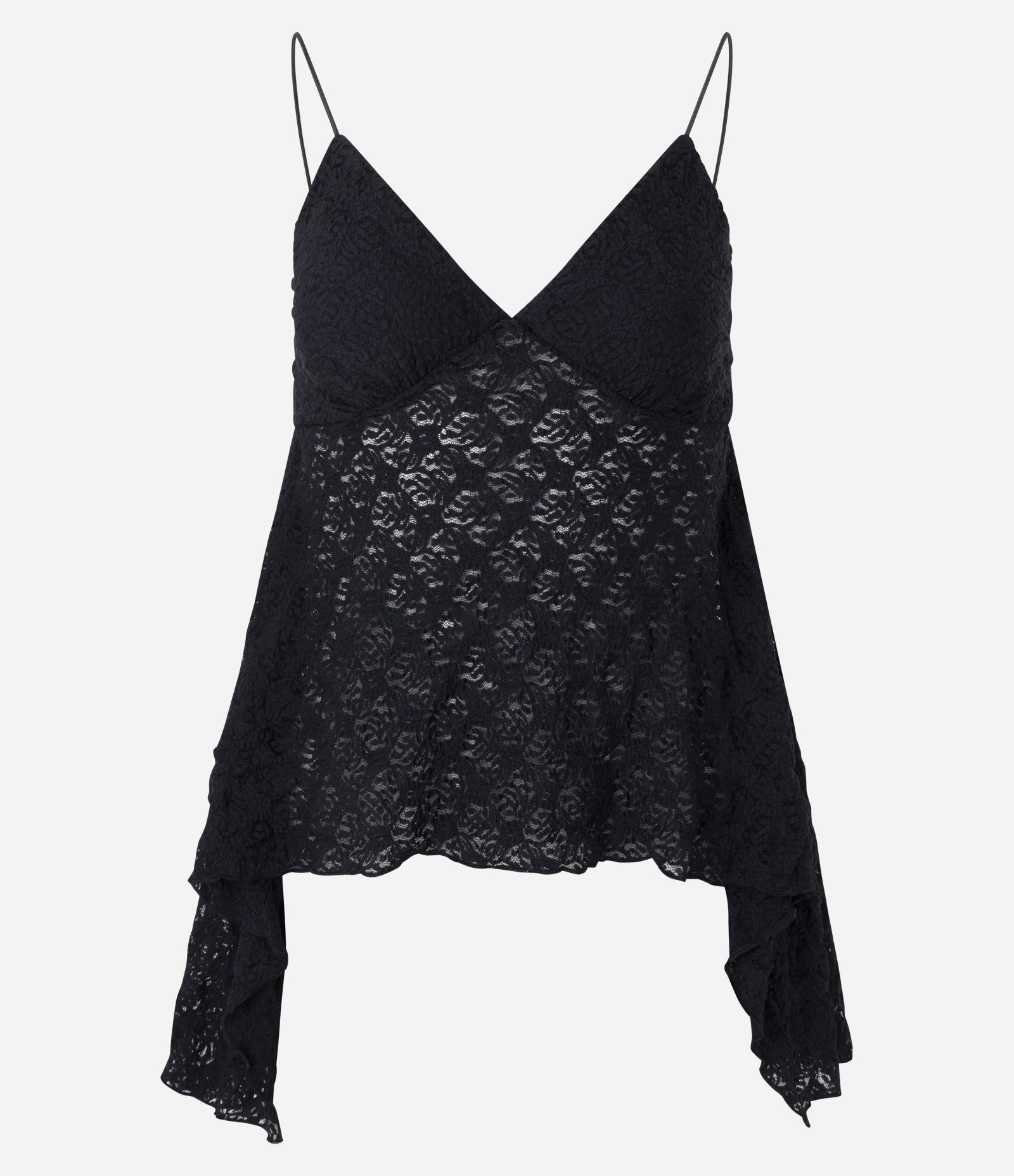 Blusa de Alcinha em Renda com Barra Assimétrica com Pontas Preto 5