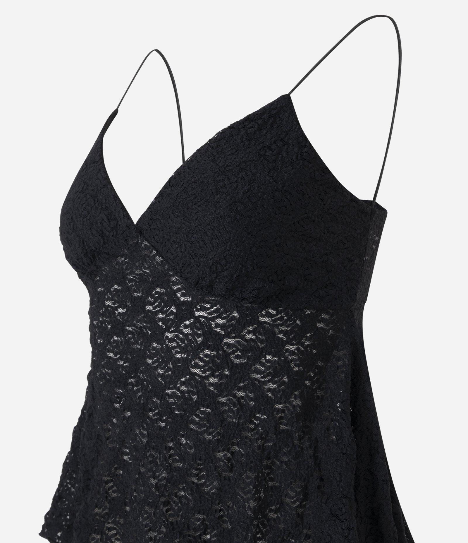 Blusa de Alcinha em Renda com Barra Assimétrica com Pontas Preto 6