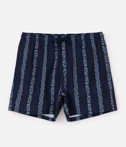 Bermuda de Banho com Estampa Étnica e Fundo Azul