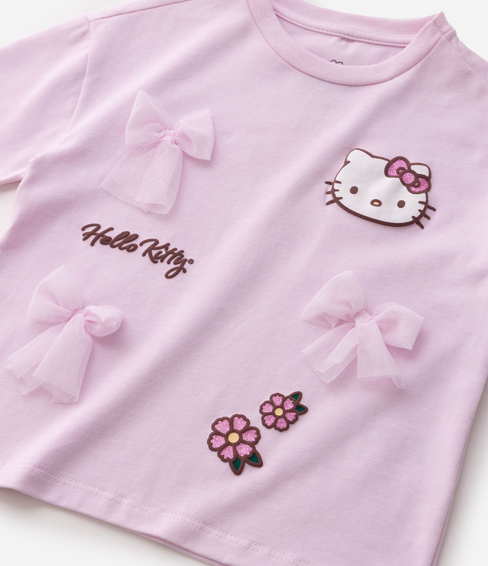 Camiseta Infantil com Laços e Estampa Hello Kitty - Tam 1 a 14 Anos Rosa 5