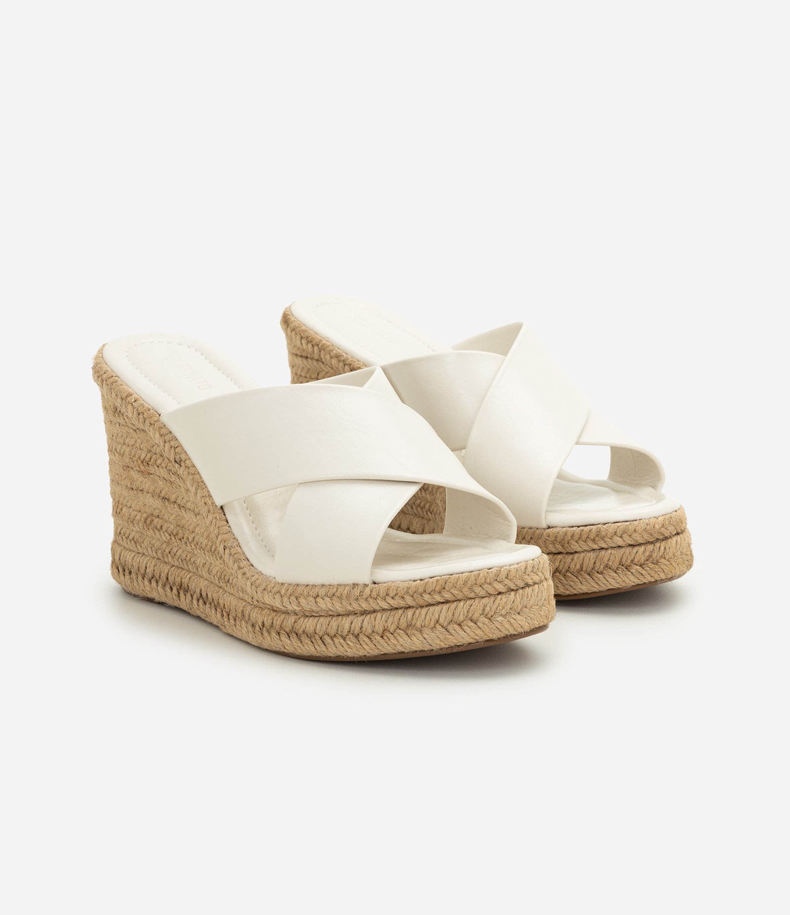 Sandália Mule em PU com Tiras Transpassadas e Salto Anabela Off White 2