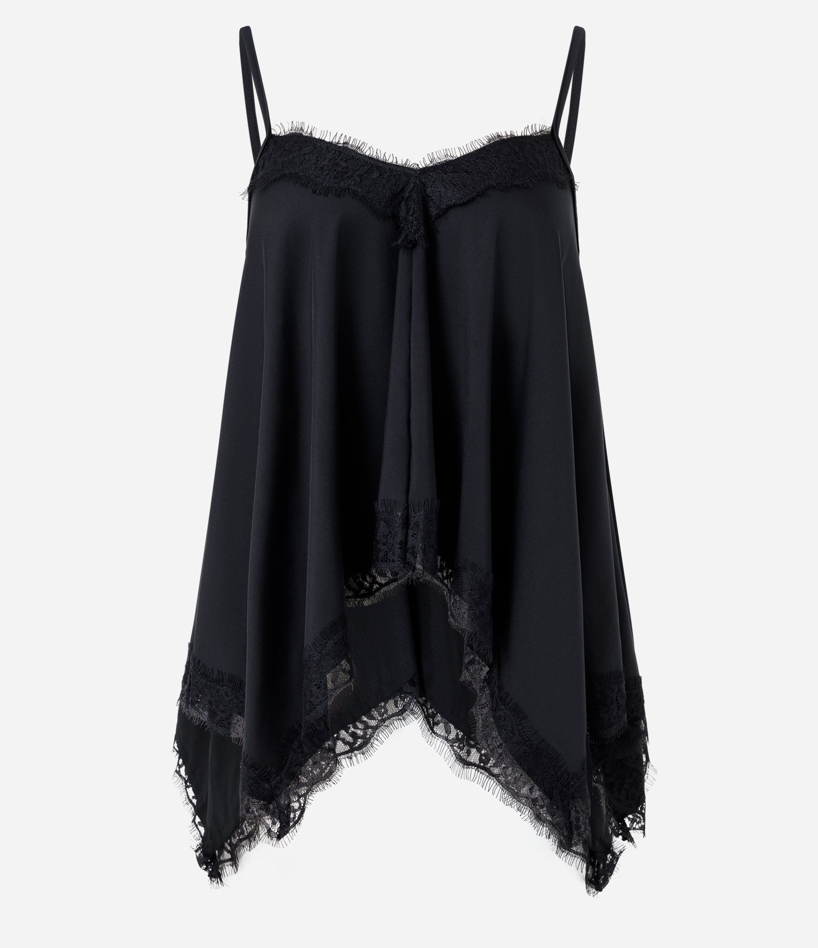 Blusa com Pontas Assimétricas e Detalhes em Renda Preto 5