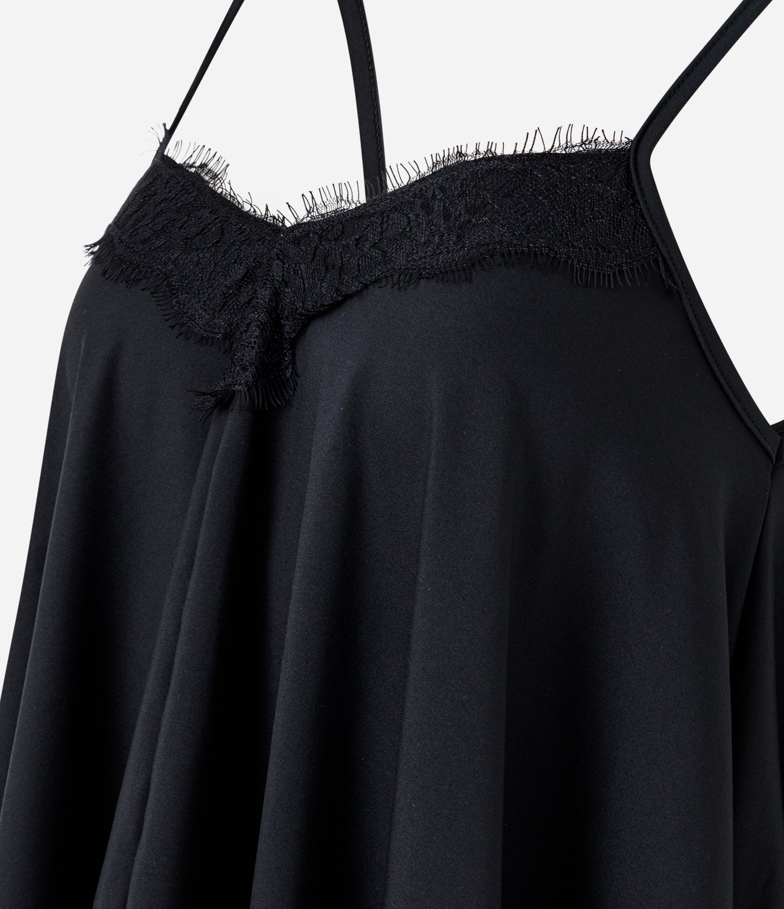 Blusa com Pontas Assimétricas e Detalhes em Renda Preto 6