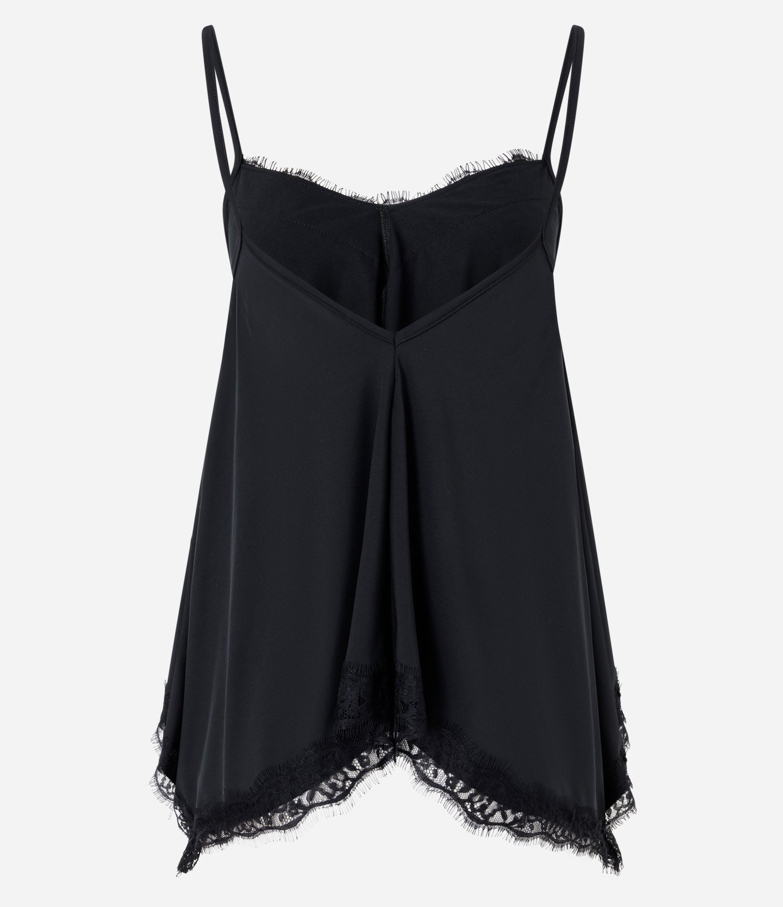 Blusa com Pontas Assimétricas e Detalhes em Renda Preto 7