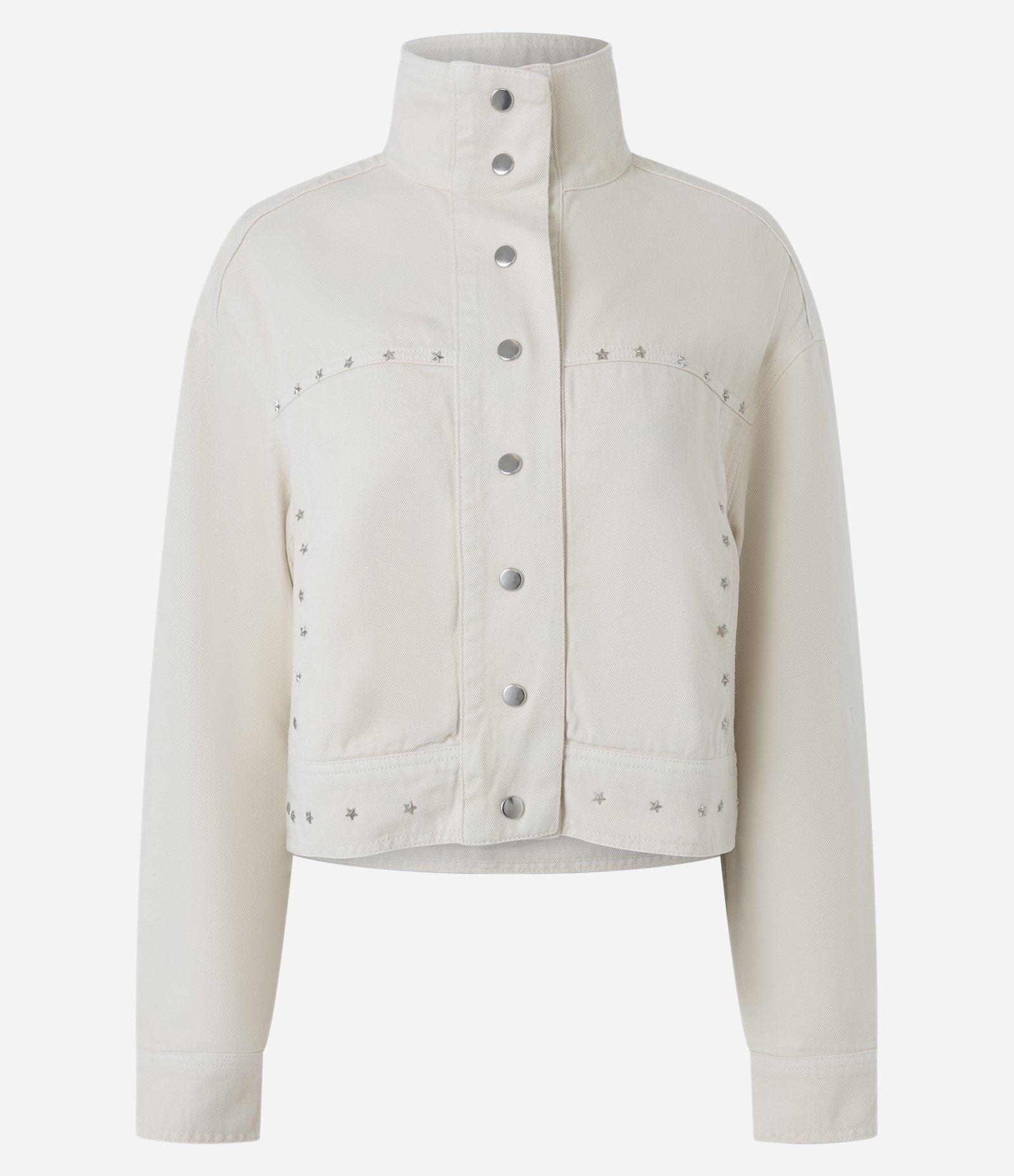 Jaqueta em Sarja com Tachas de Estrela e Gola Alta Off White 1
