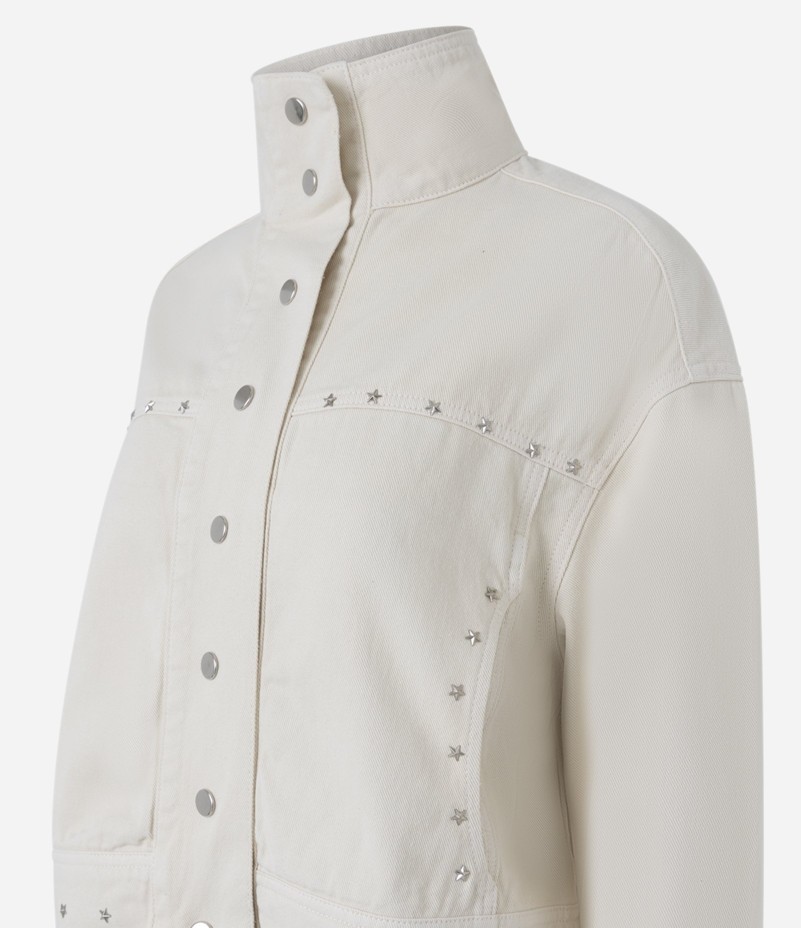 Jaqueta em Sarja com Tachas de Estrela e Gola Alta Off White 2