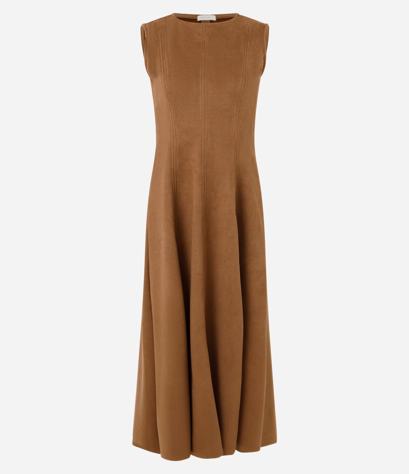 Vestido Midi em Suede com Recortes Estruturados Marrom 1