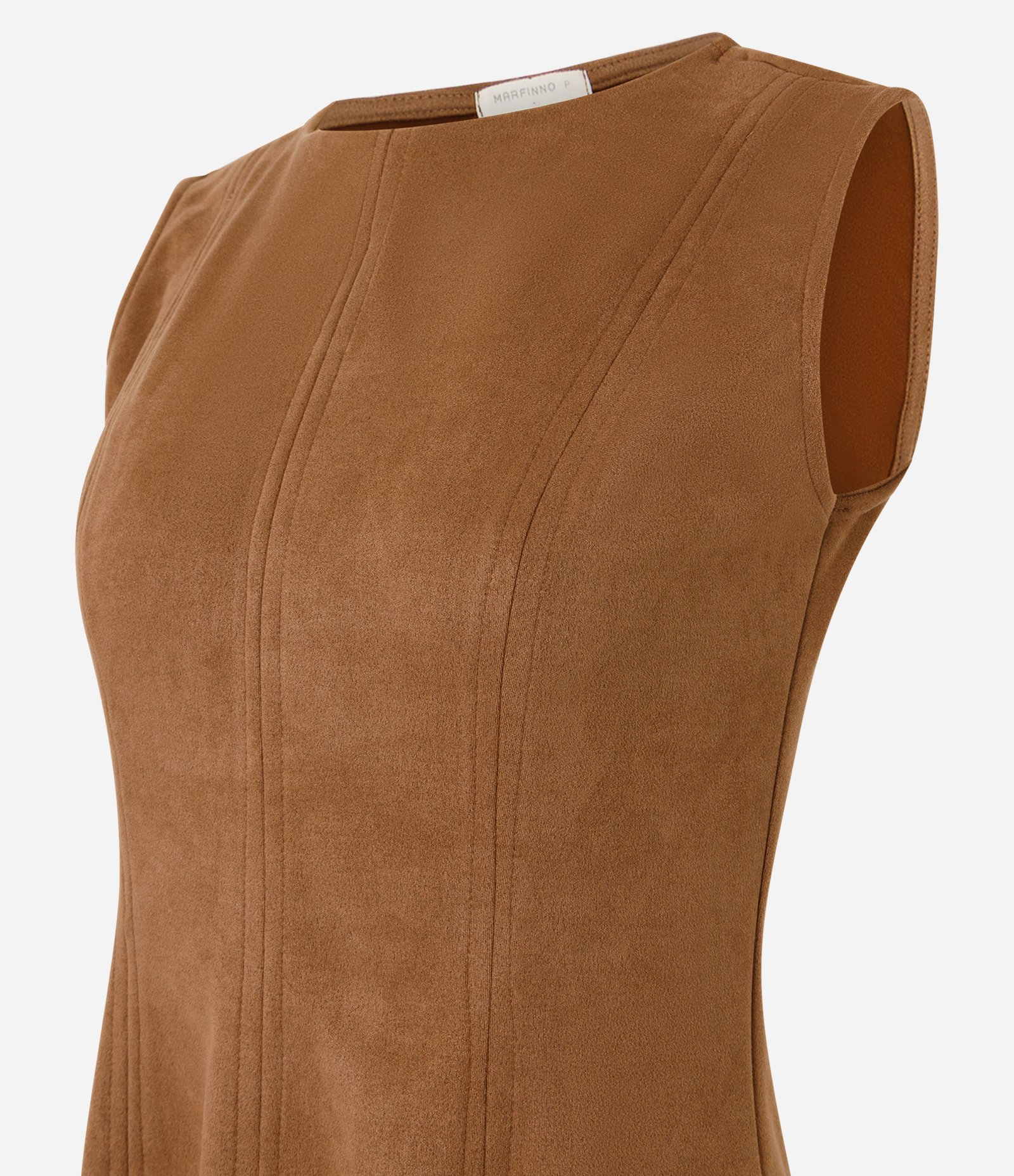 Vestido Midi em Suede com Recortes Estruturados Marrom 2