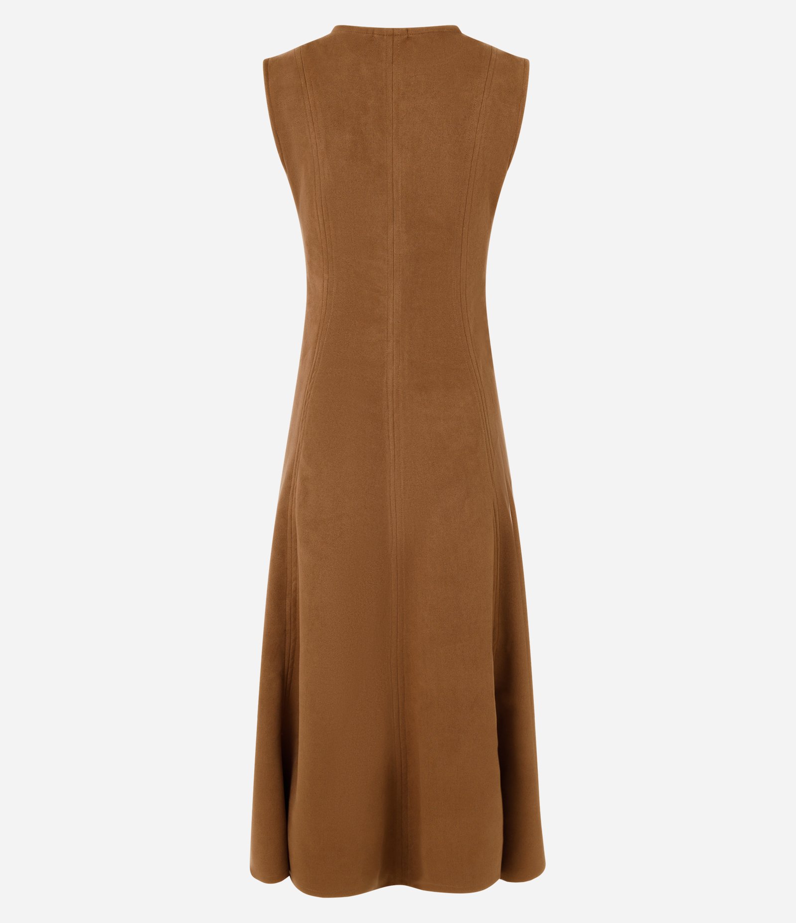 Vestido Midi em Suede com Recortes Estruturados Marrom 3
