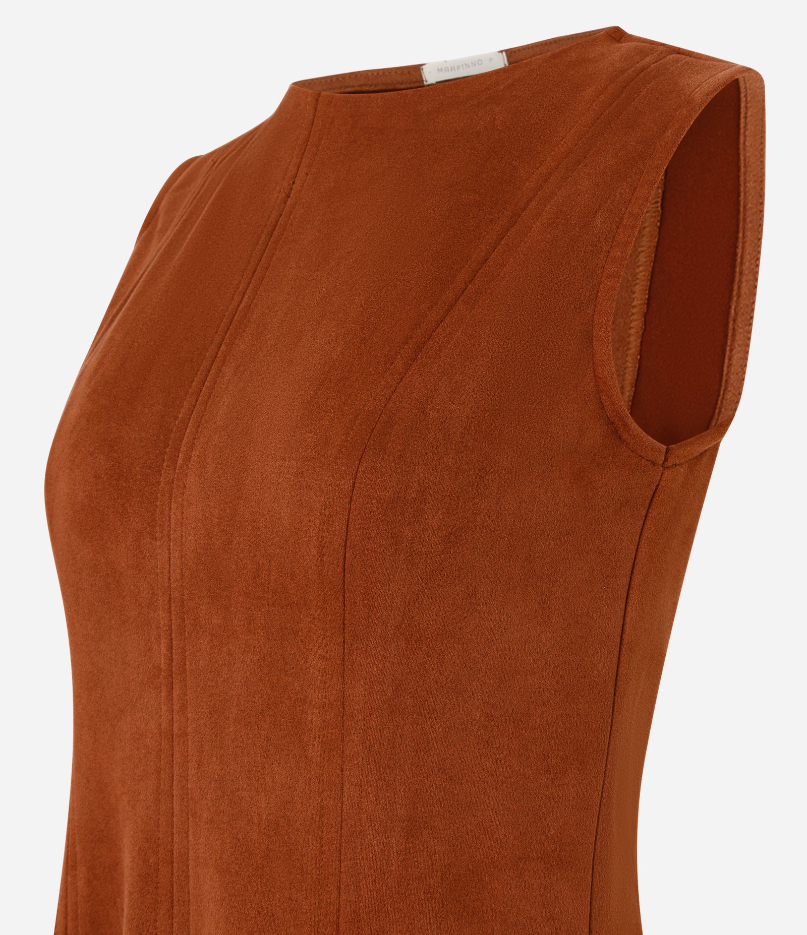 Vestido Midi em Suede com Recortes Estruturados Terracota 2