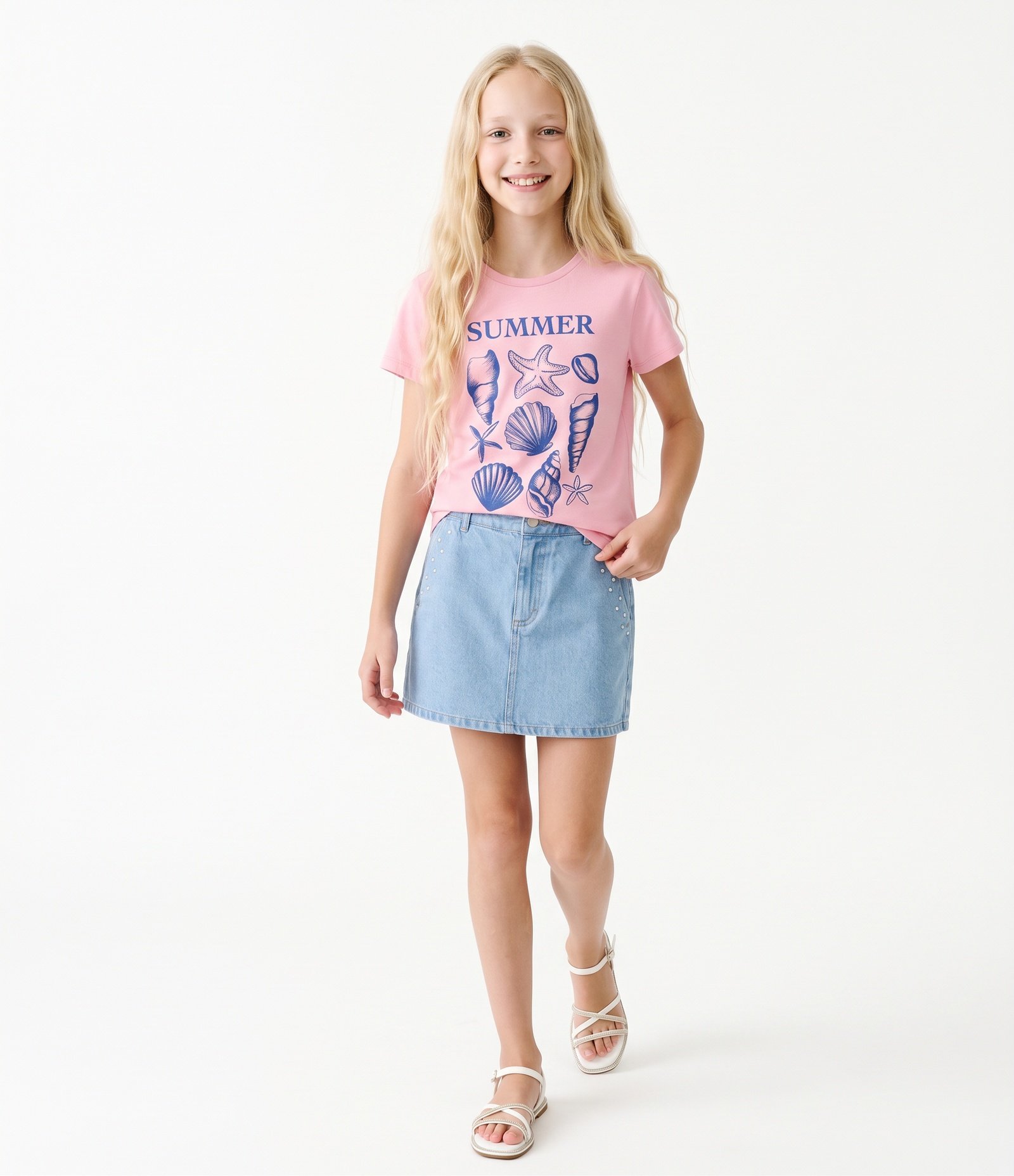 Camiseta Infantil Em Algodão Summer Praiana - Tam 5 a 16 Anos Rosa 1