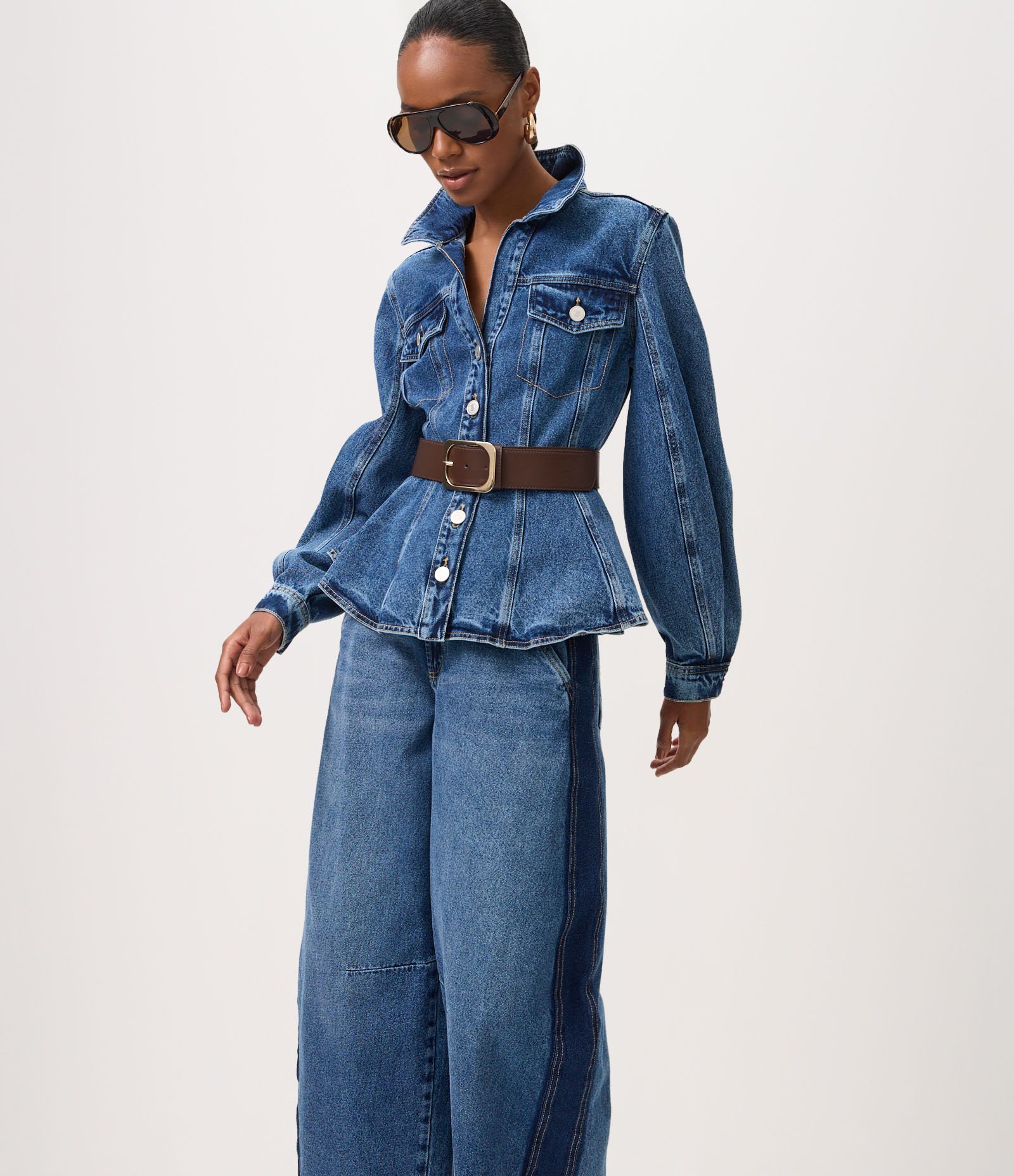Calça Barrel Jeans com Recortes Laterais e Cintura Alta Azul 2