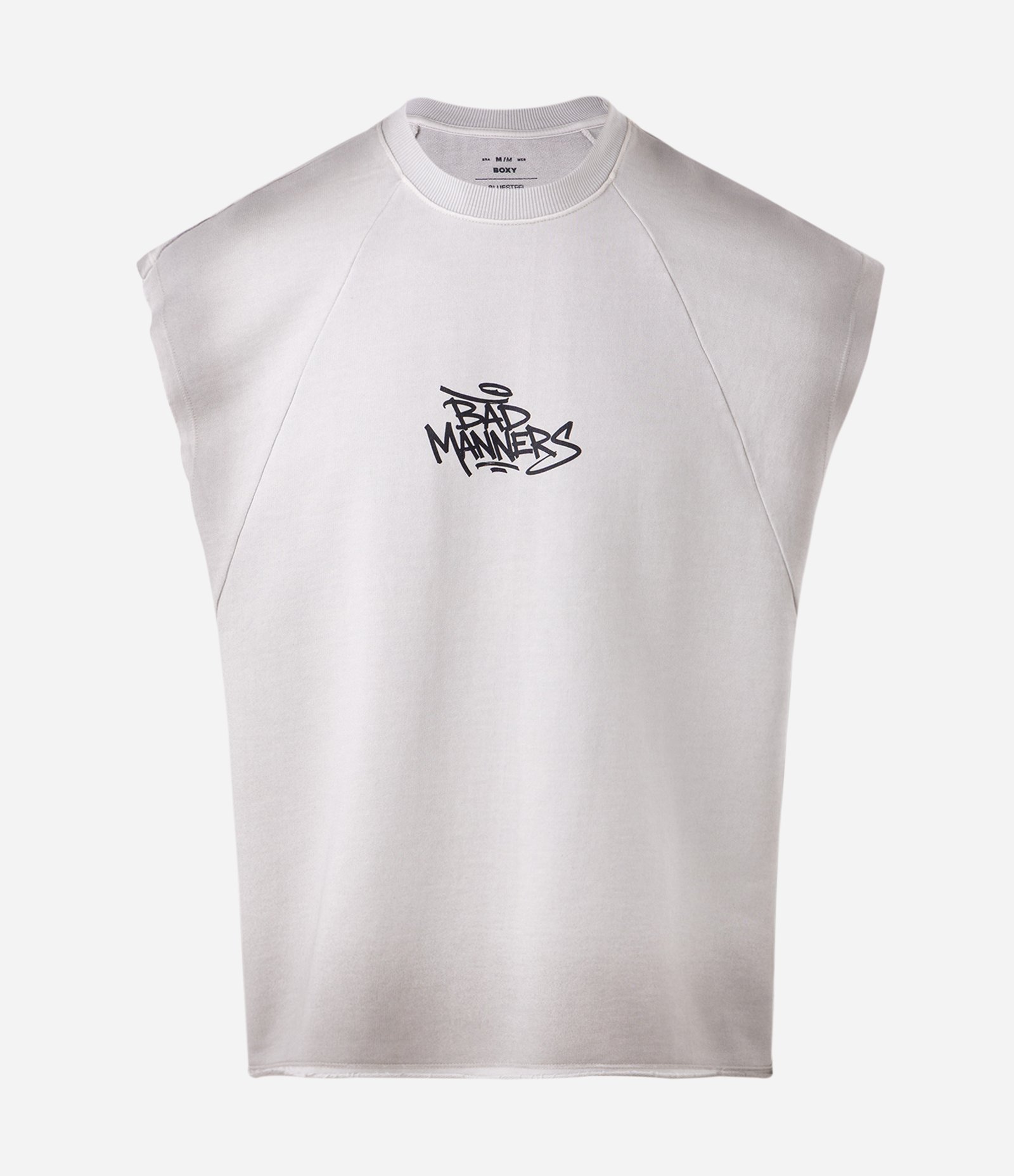 Regata Boxy em Moletinho com Lettering Bad Manners Cinza 1
