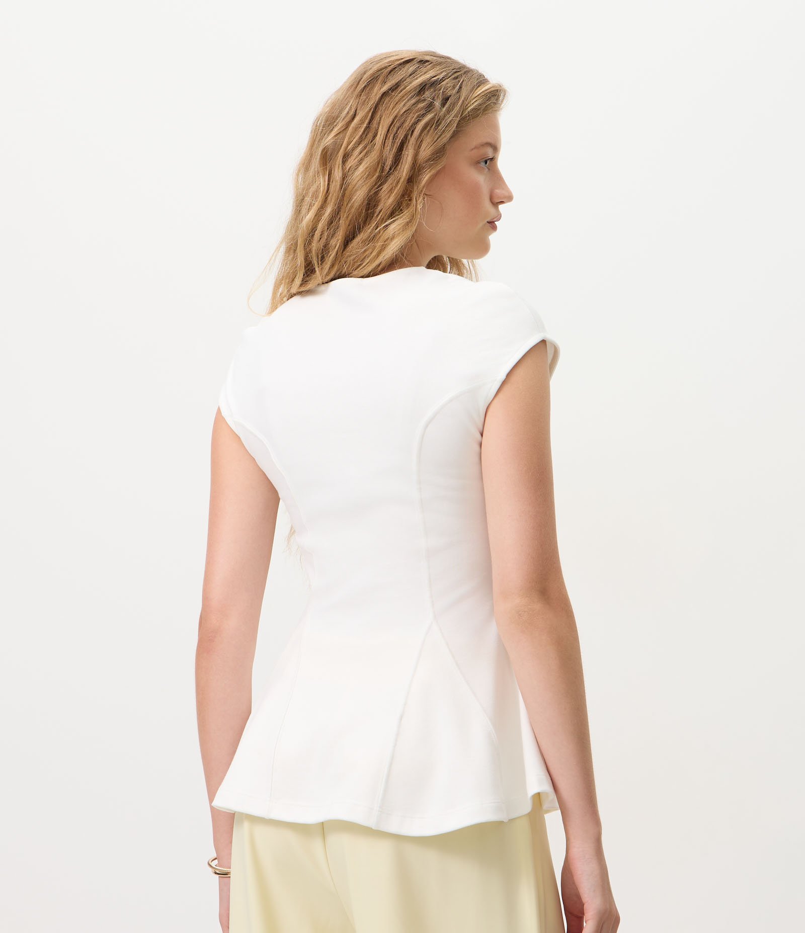 Blusa Peplum em Viscose com Recortes Estruturados Branco 3