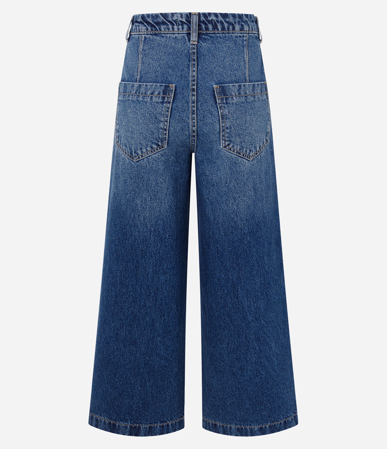 Calça Wide Cropped em Jeans com Cintura Alta e Abotoamentos Azul 7