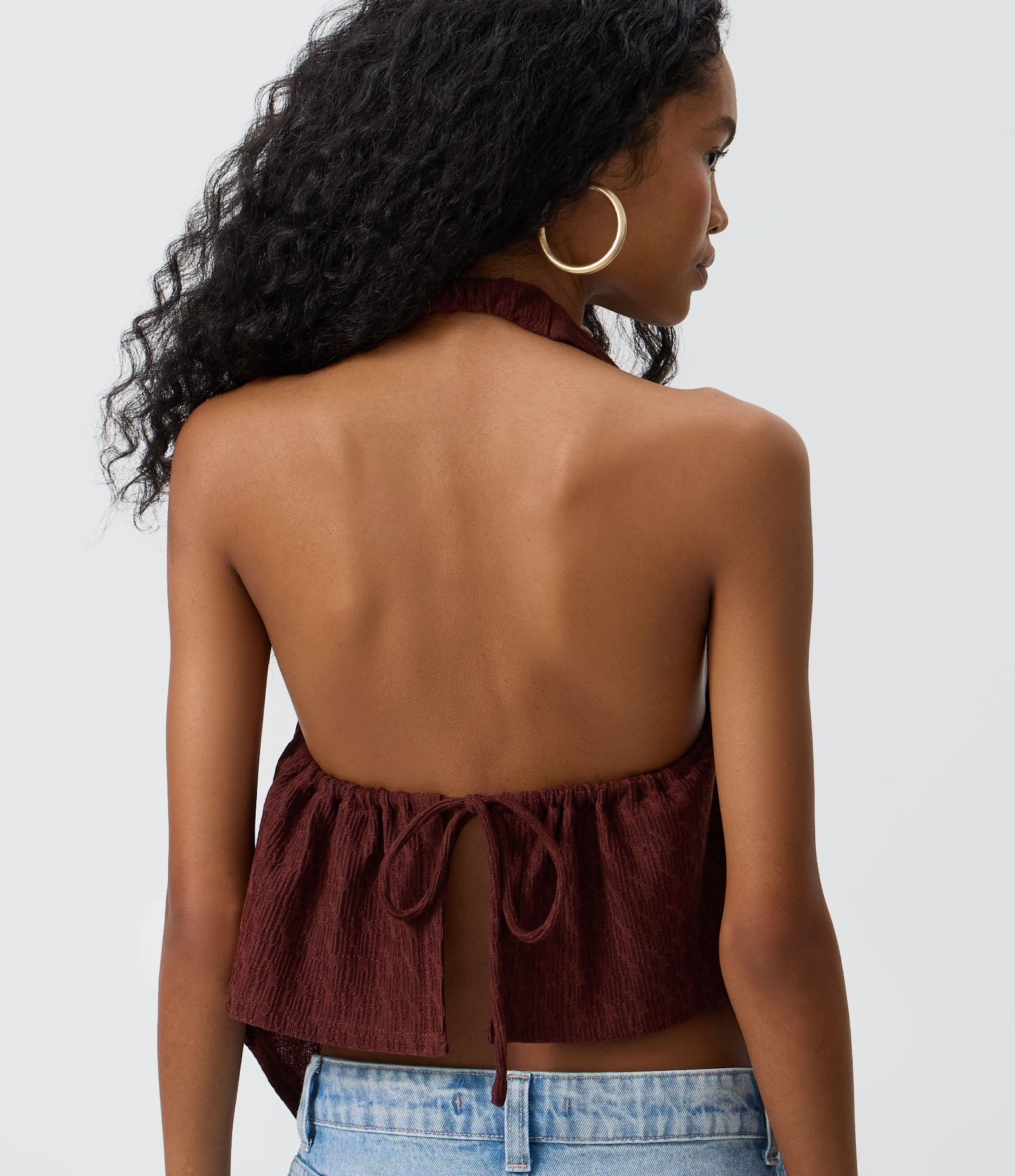 Blusa Frente Única com Pontas Assimétricas Marrom 4