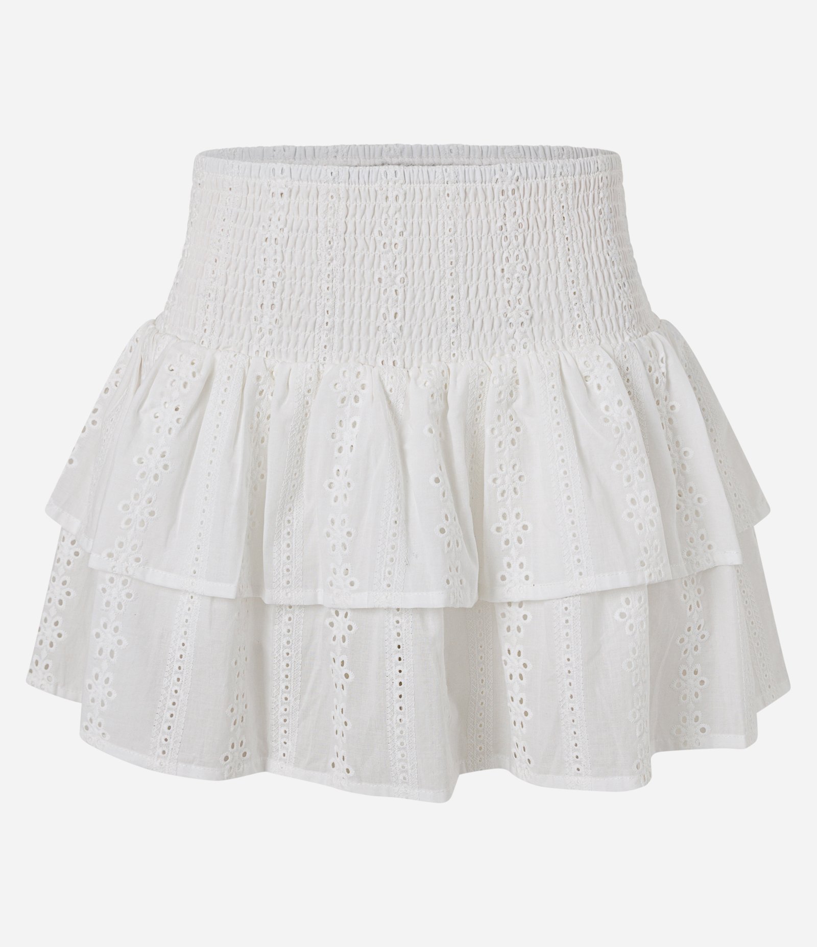 Short Saia em Laise com Babados em Camadas Branco 1