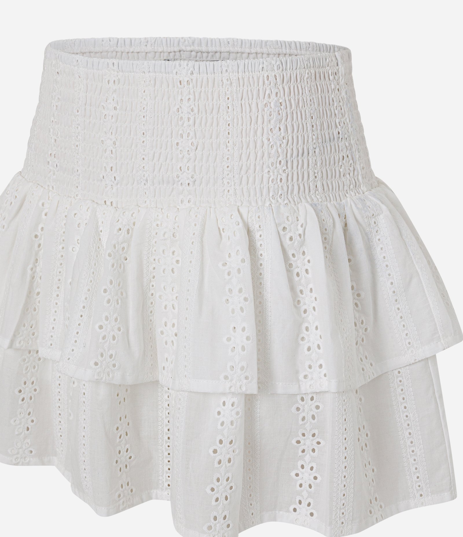 Short Saia em Laise com Babados em Camadas Branco 2