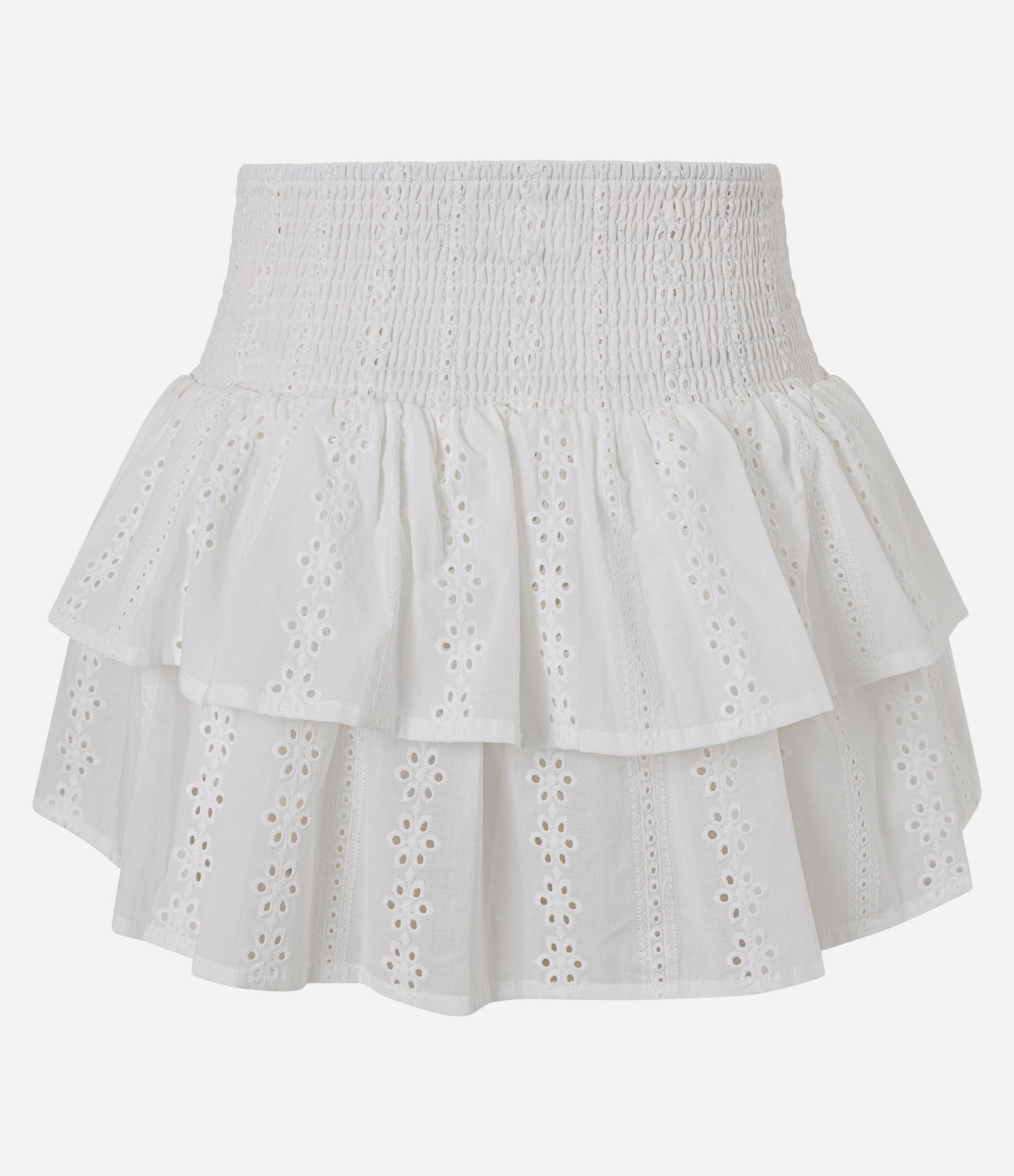 Short Saia em Laise com Babados em Camadas Branco 3