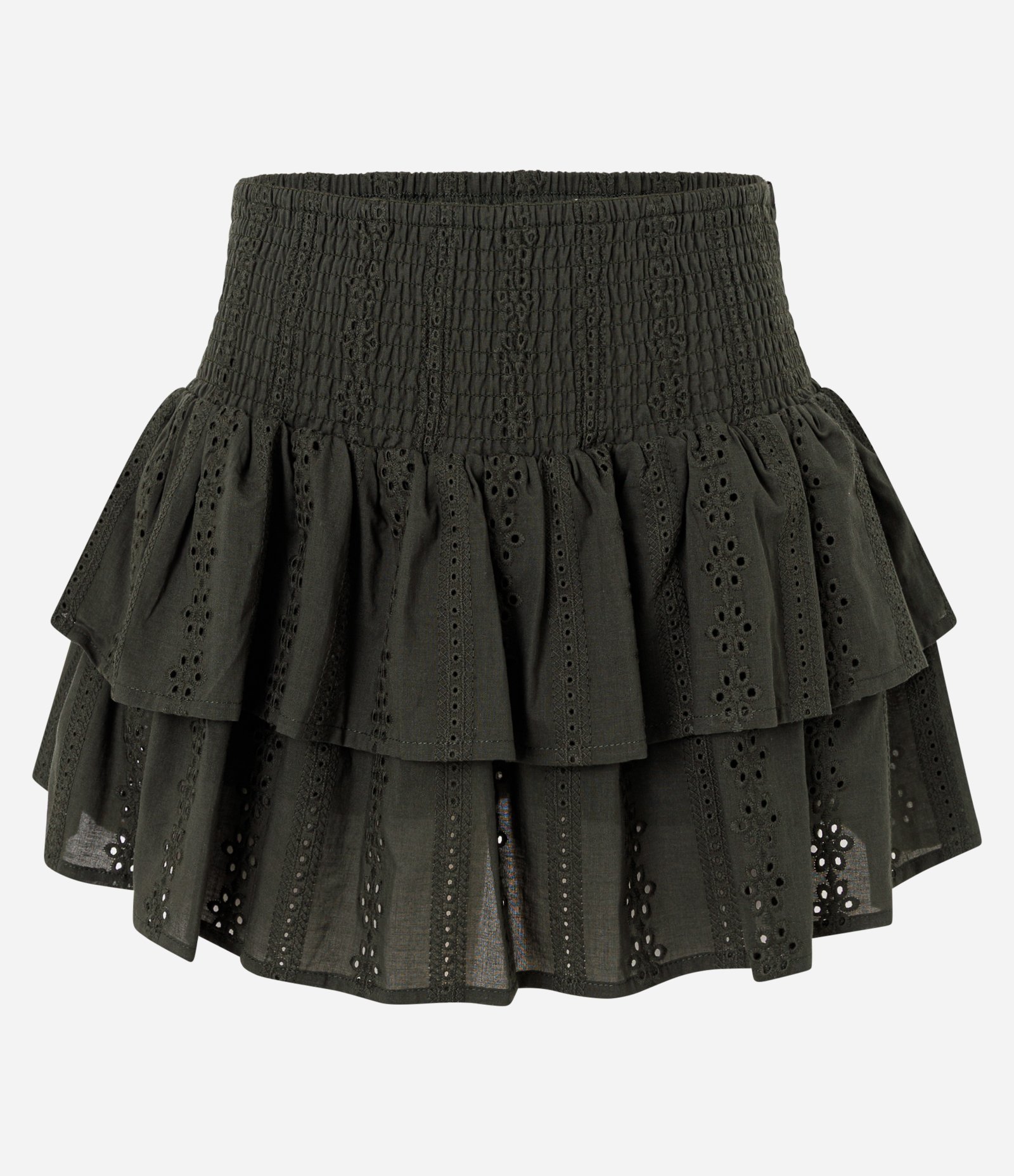 Short Saia em Laise com Babados em Camadas Verde 1