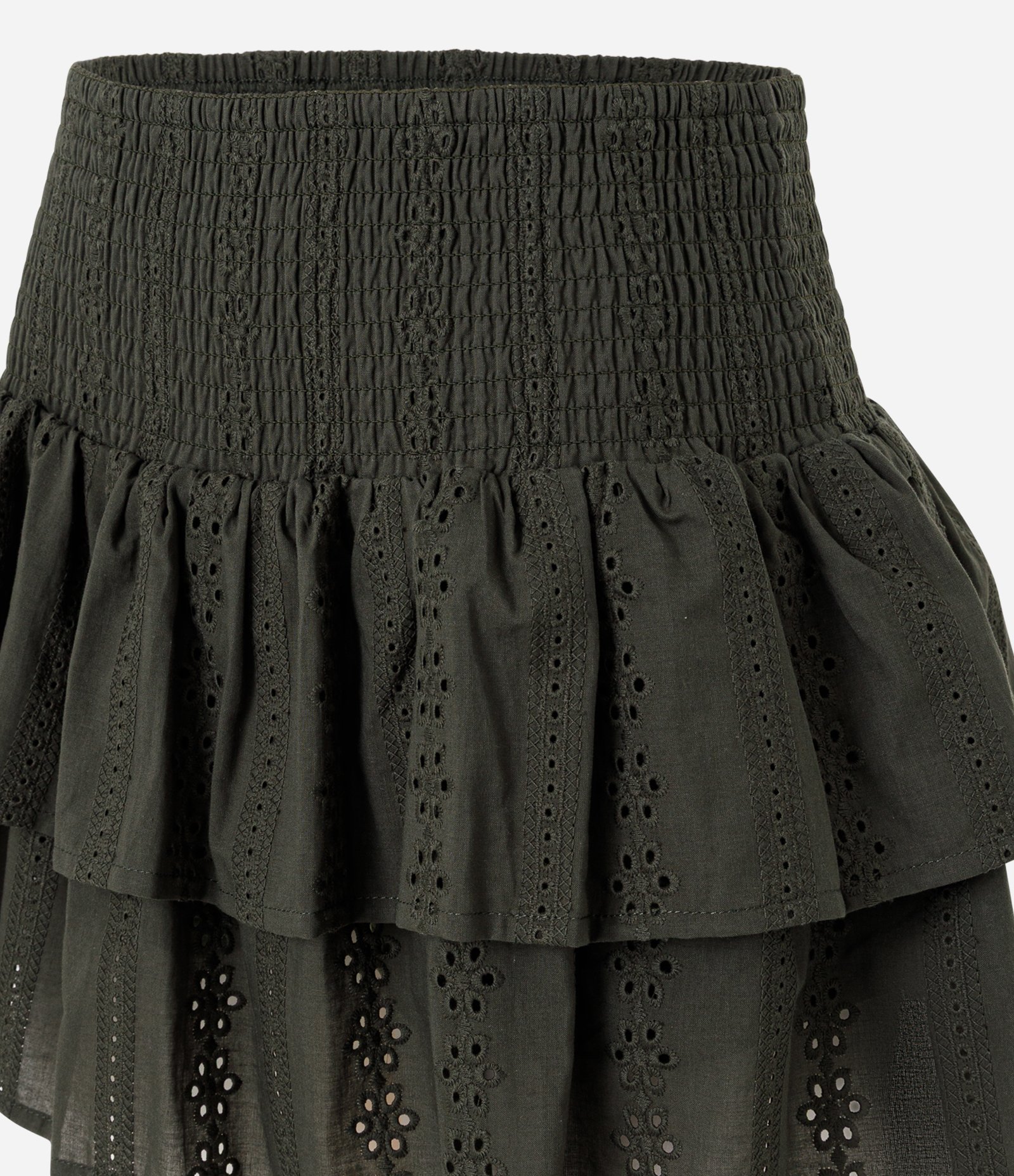Short Saia em Laise com Babados em Camadas Verde 2