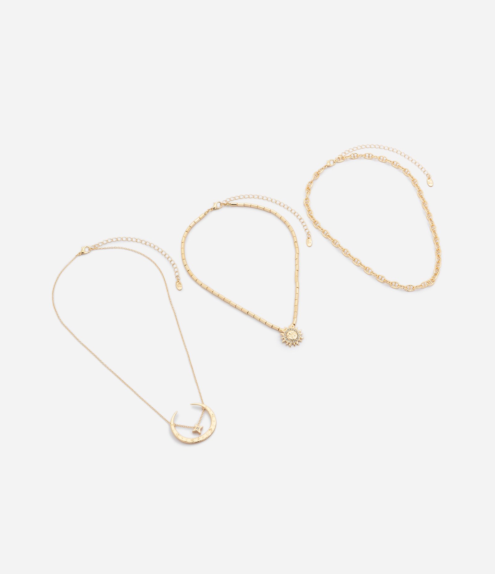 Colar em Camadas com Pingentes de Sol Lua e Estrela Dourado 3