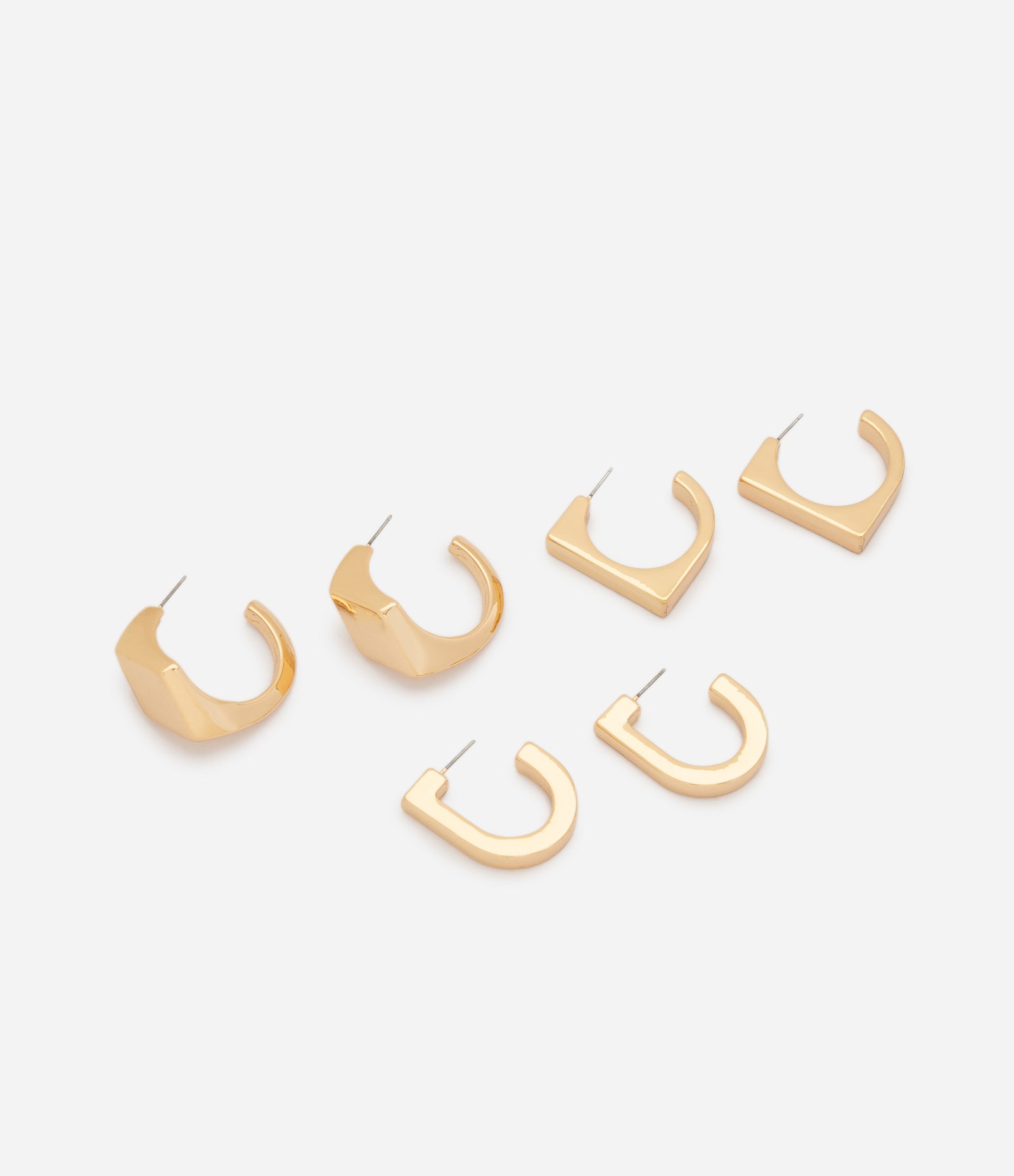Kit de 03 Argolas com Formatos Geométricos Dourado 1