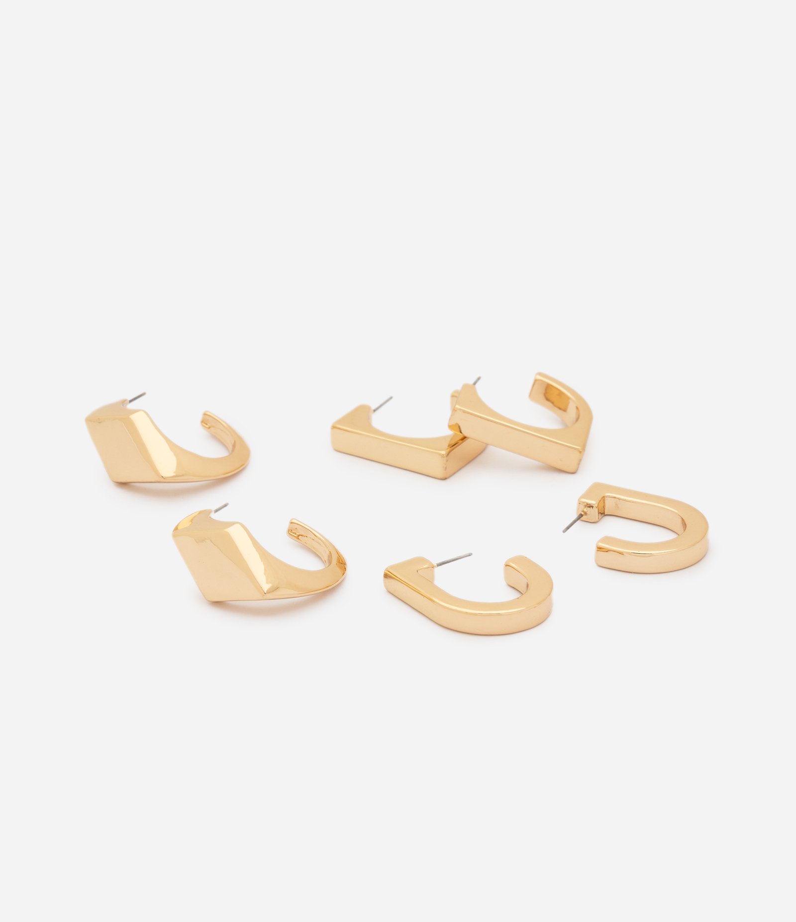 Kit de 03 Argolas com Formatos Geométricos Dourado 2