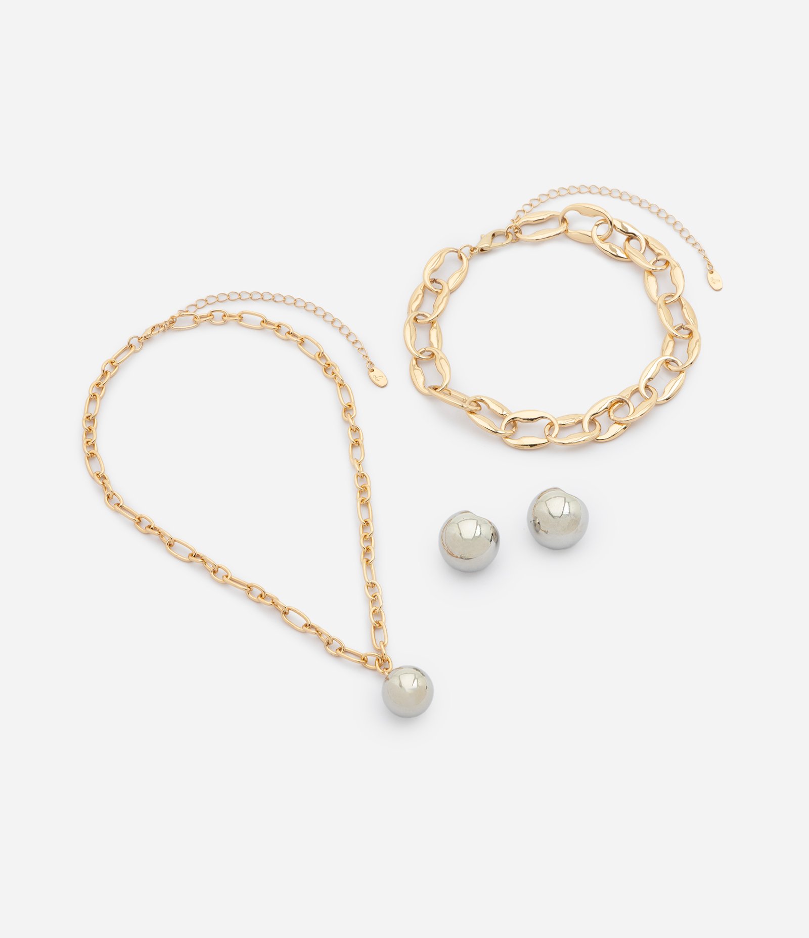 Conjunto de Colar em Camadas e Brincos com Esferas Dourado 2