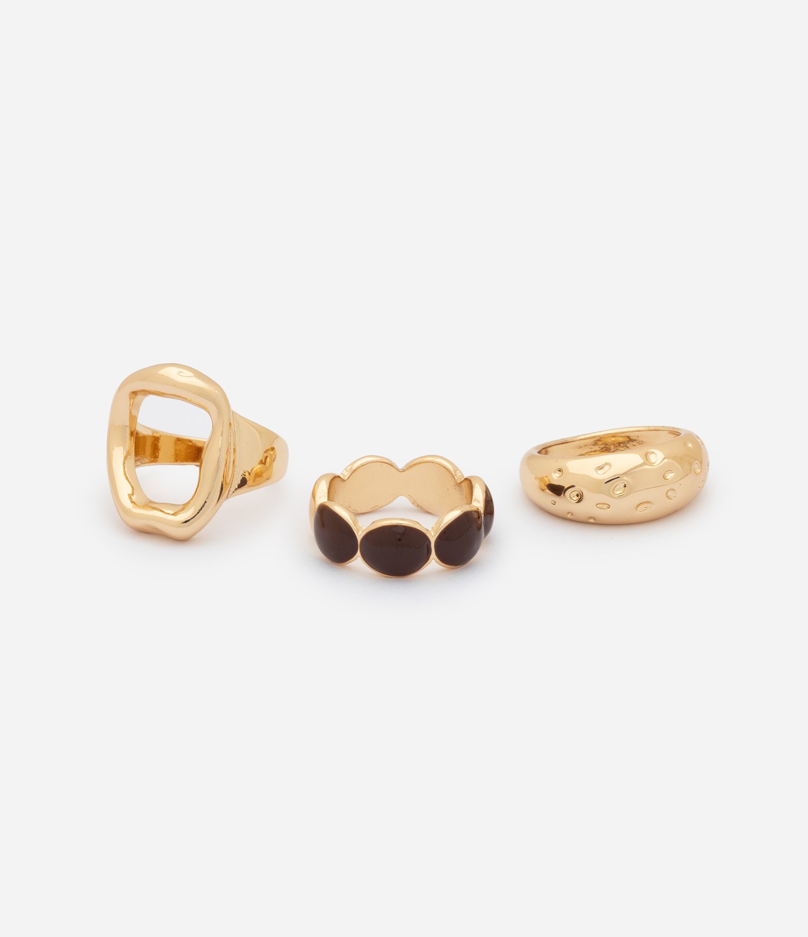Kit com 03 Anéis em Metal com Design Orgânico Dourado 2