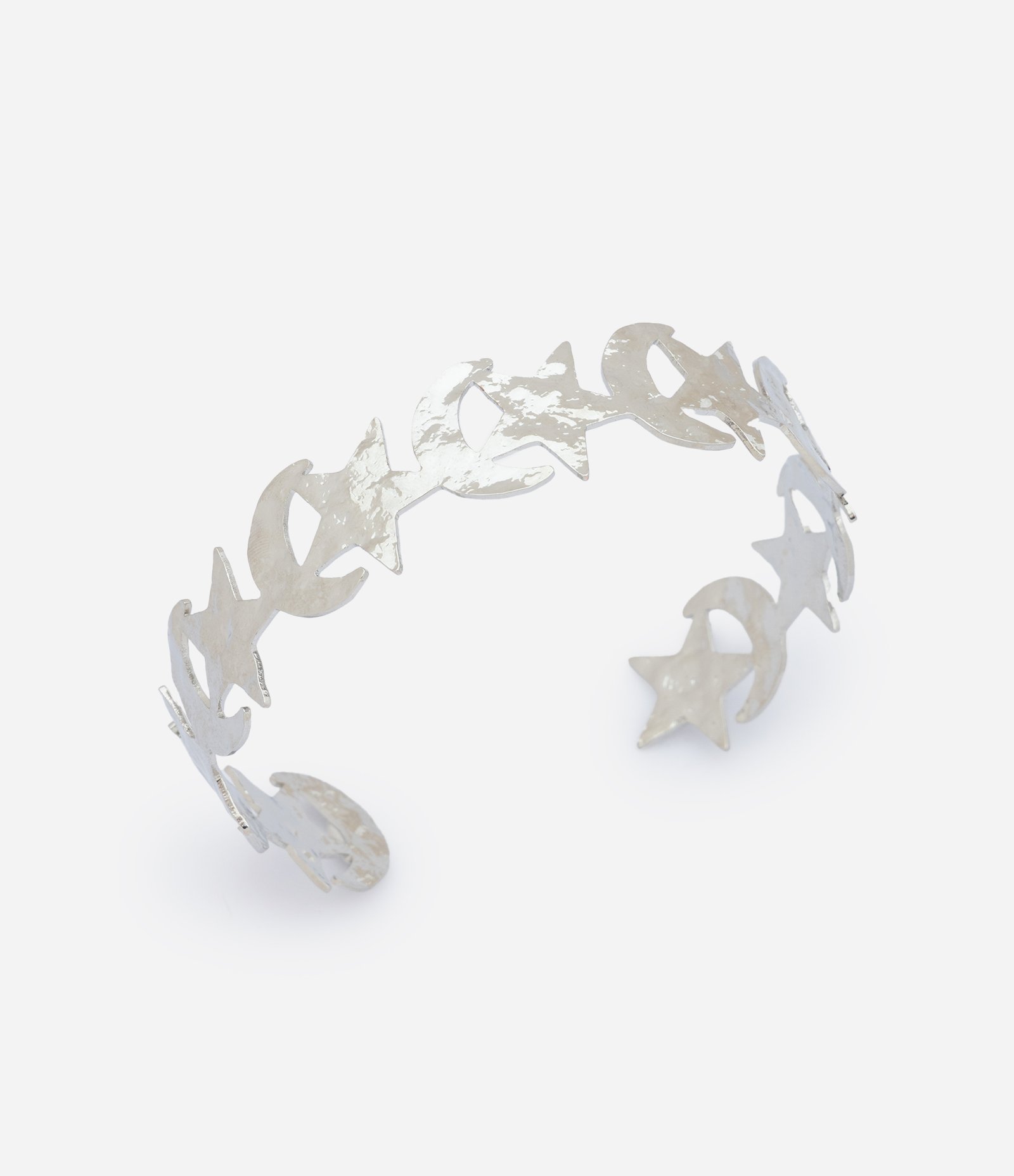 Bracelete Semi Aberto com Estrelas e Luas em Metal Prata 2