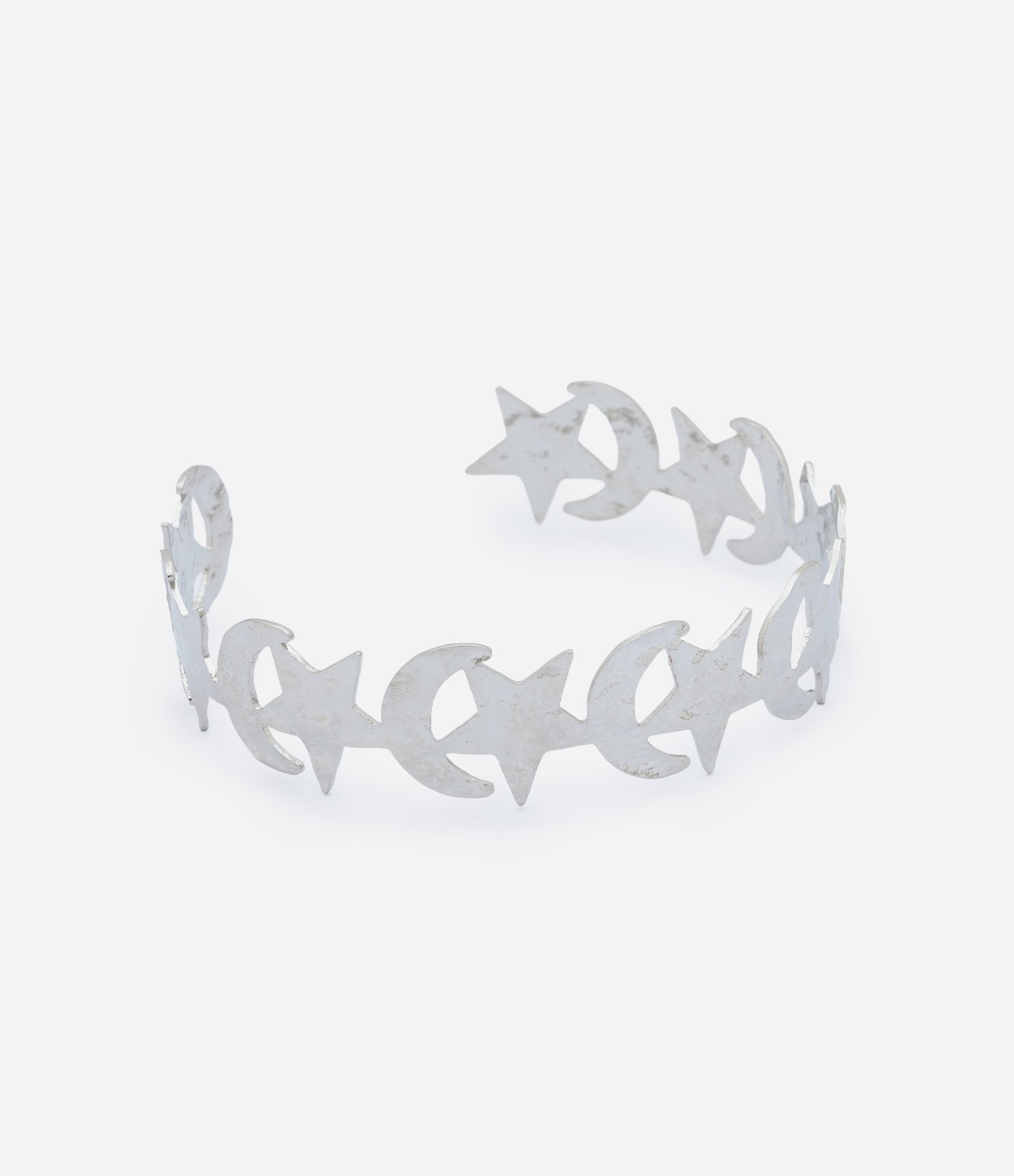 Bracelete Semi Aberto com Estrelas e Luas em Metal Prata 3