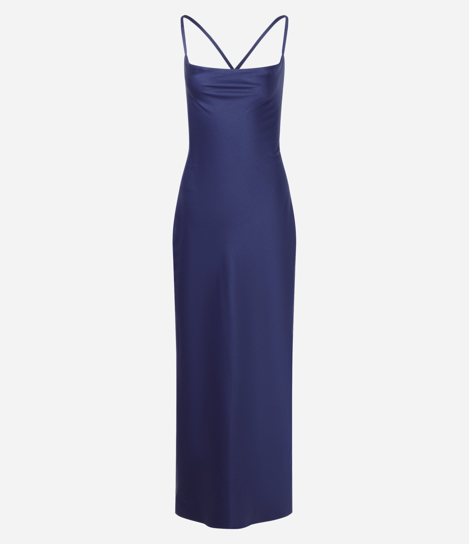 Vestido Long Midi em Cetim com Decote Degagê e Costas Abertas Azul 5