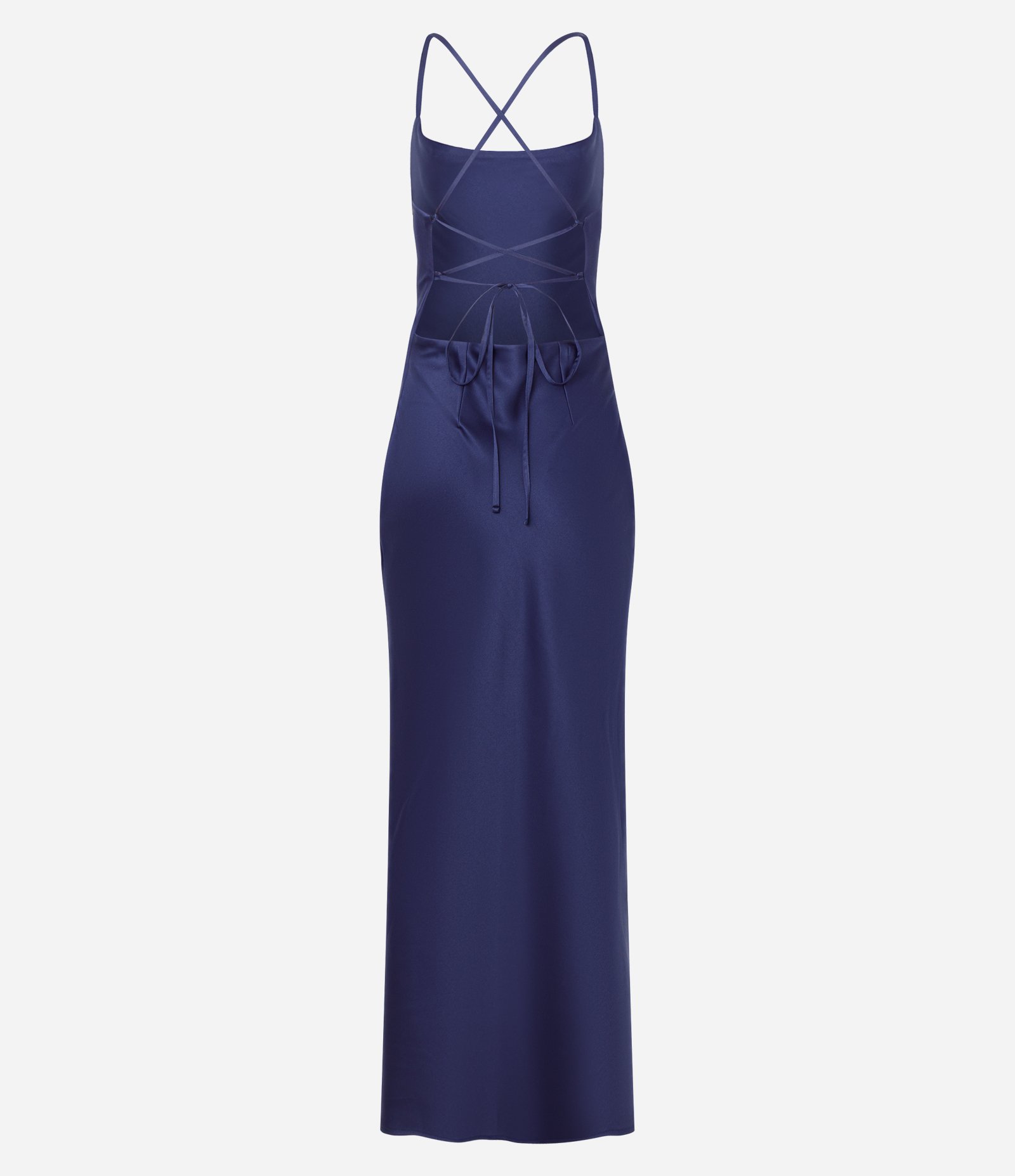 Vestido Long Midi em Cetim com Decote Degagê e Costas Abertas Azul 6