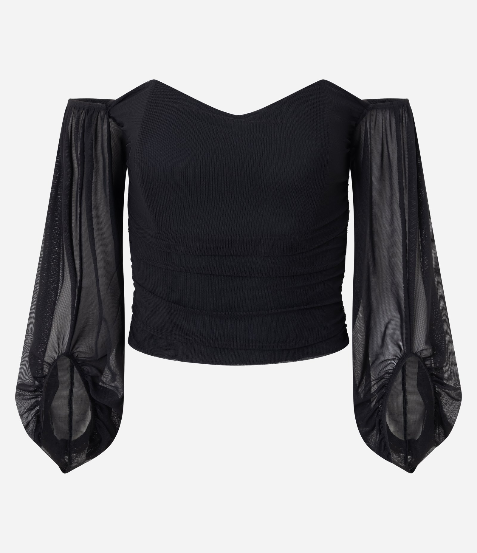 Blusa Corsetada em Tule com Mangas Bufantes Preto 6