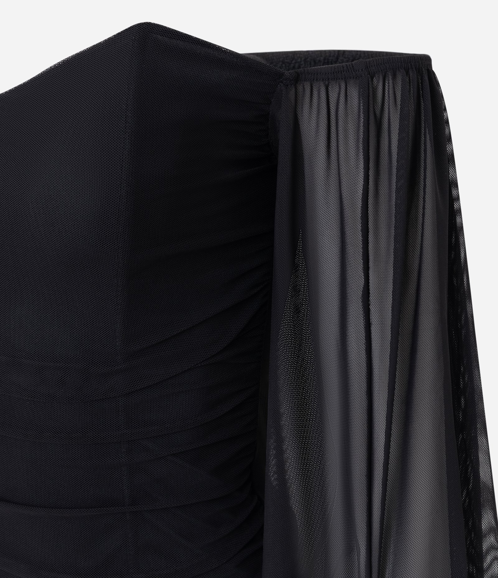 Blusa Corsetada em Tule com Mangas Bufantes Preto 7
